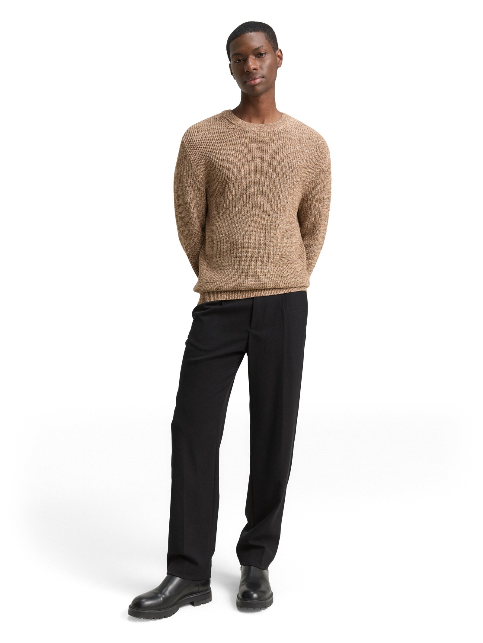 relaxed structure crew neck kn, brown tonal knit mouline #3
