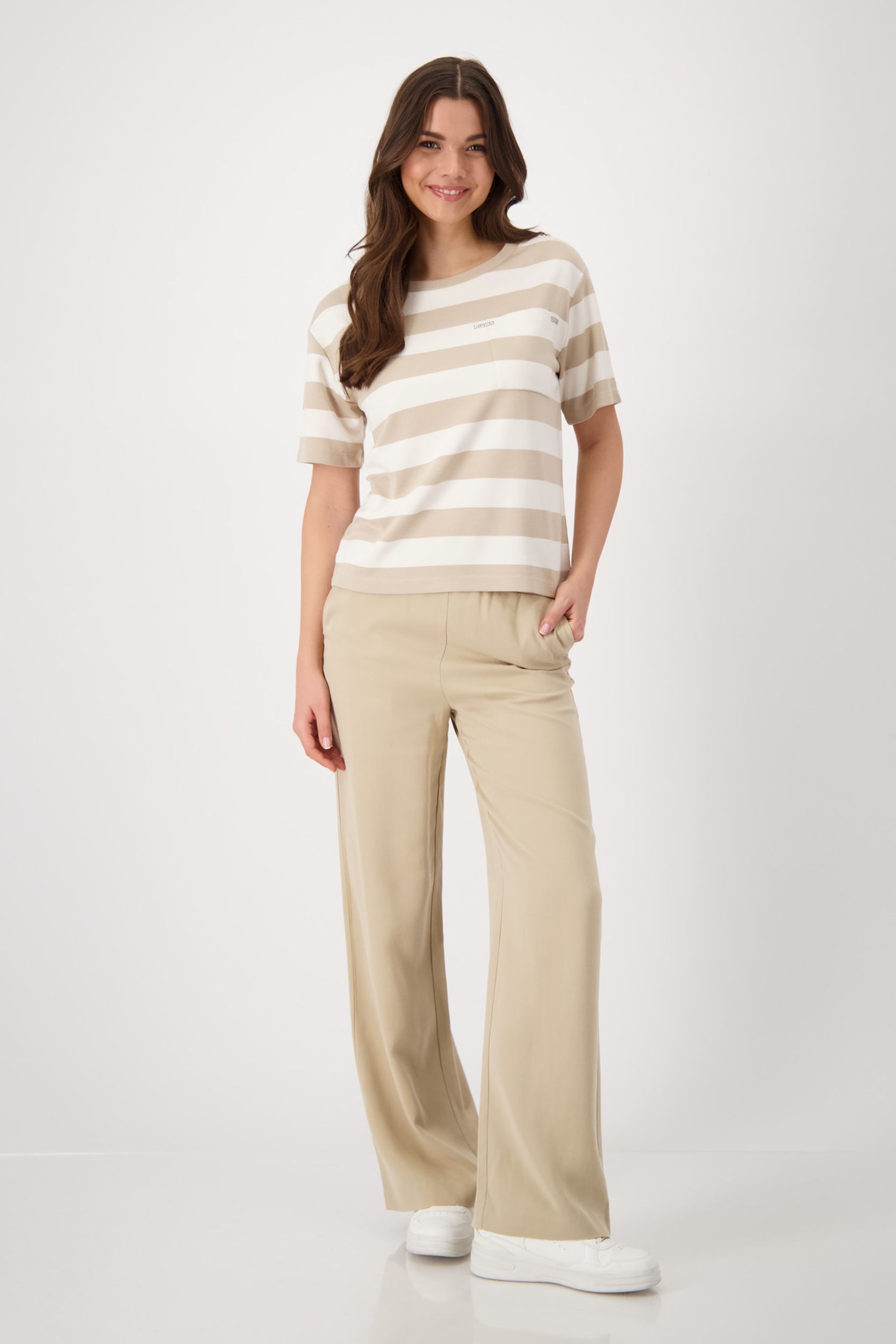 Monari |  T-Shirt, schwarz Ringel | 46 | camel ringel