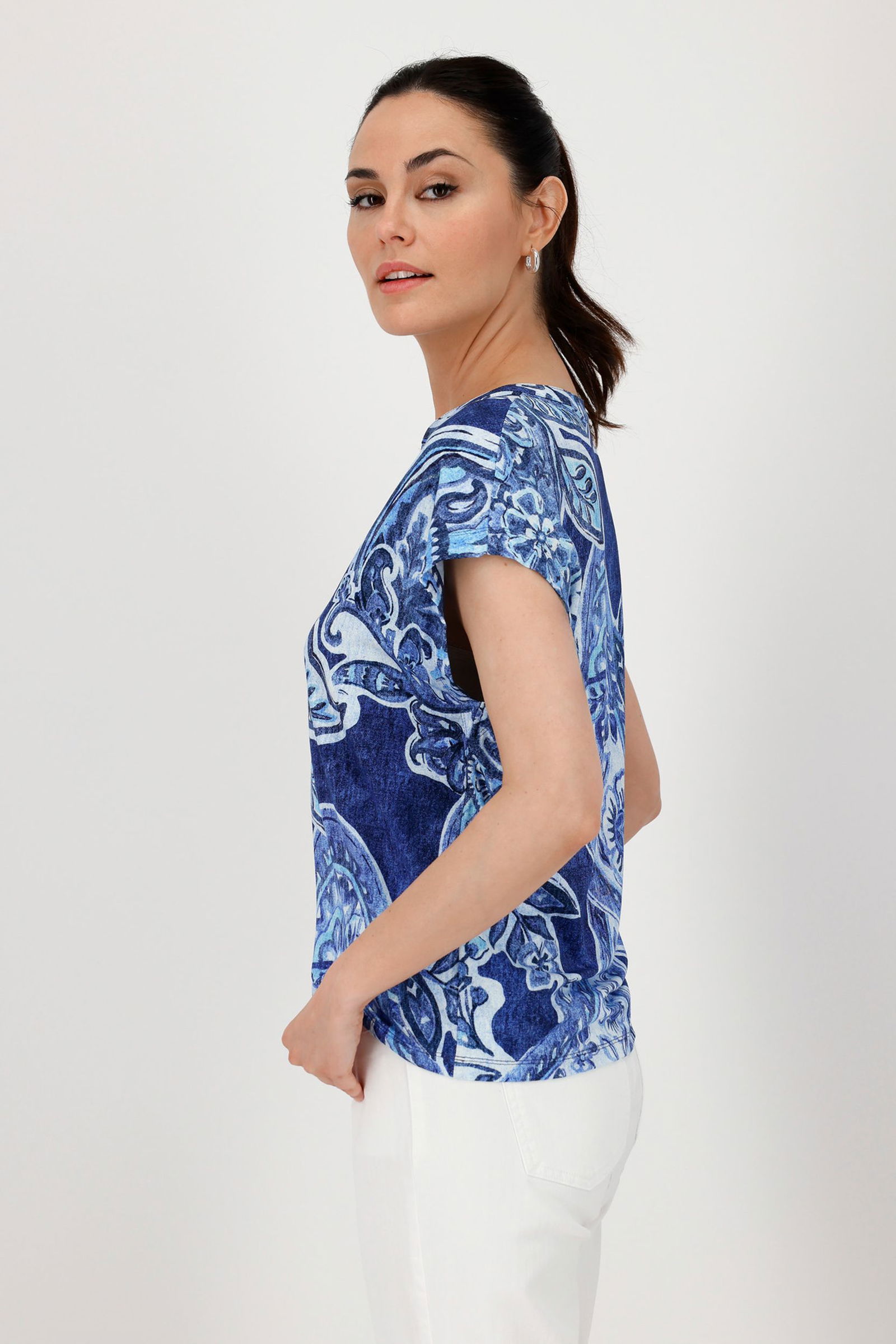 7221ec885d364e27505a90e4693fc013 Monari |  T-Shirt, navy blue gemustert | 36 | royal