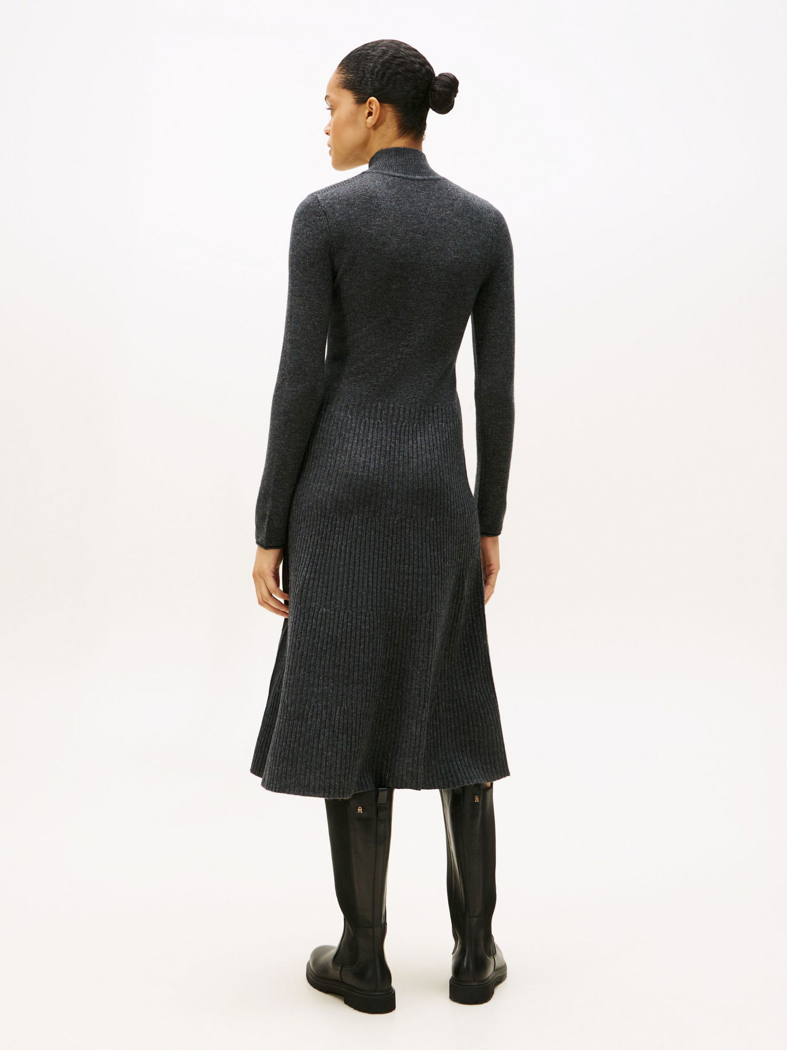 Tommy Hilfiger | SOFT WOOL LS MOCK-NK SWT DRESS | L | dark grey heather / dark night navy