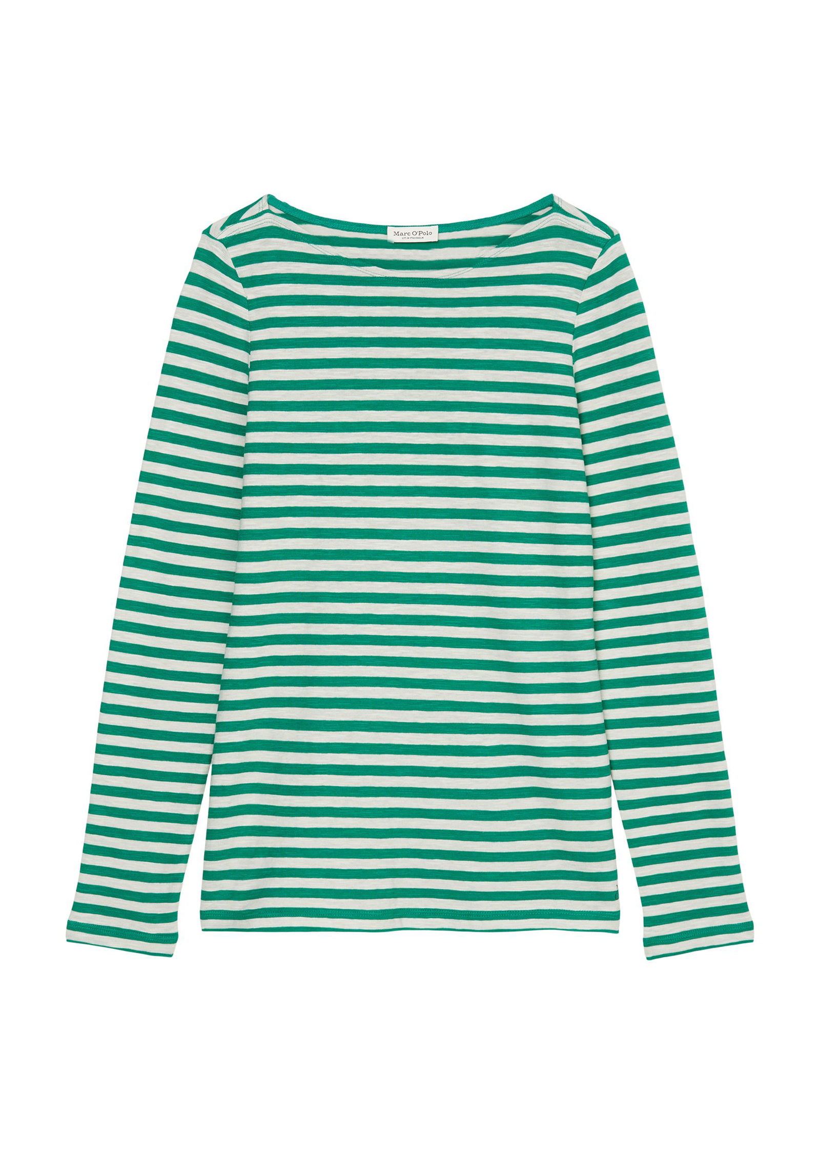 Gestreiftes Damen Longsleeve Shirt mit U-Boot-Ausschnitt in multi/ shiny emerald - grün