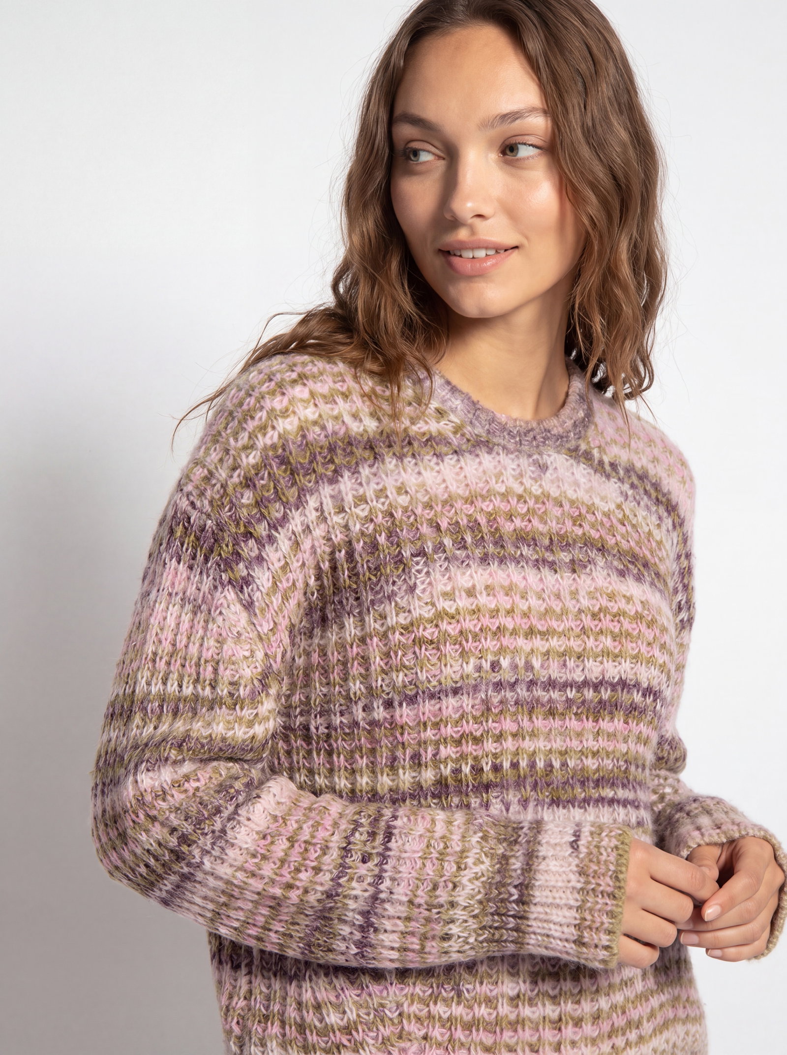 JXSIMONE SPACE DYE CREW NECK KNIT S, Green Moss//multi space dye #6