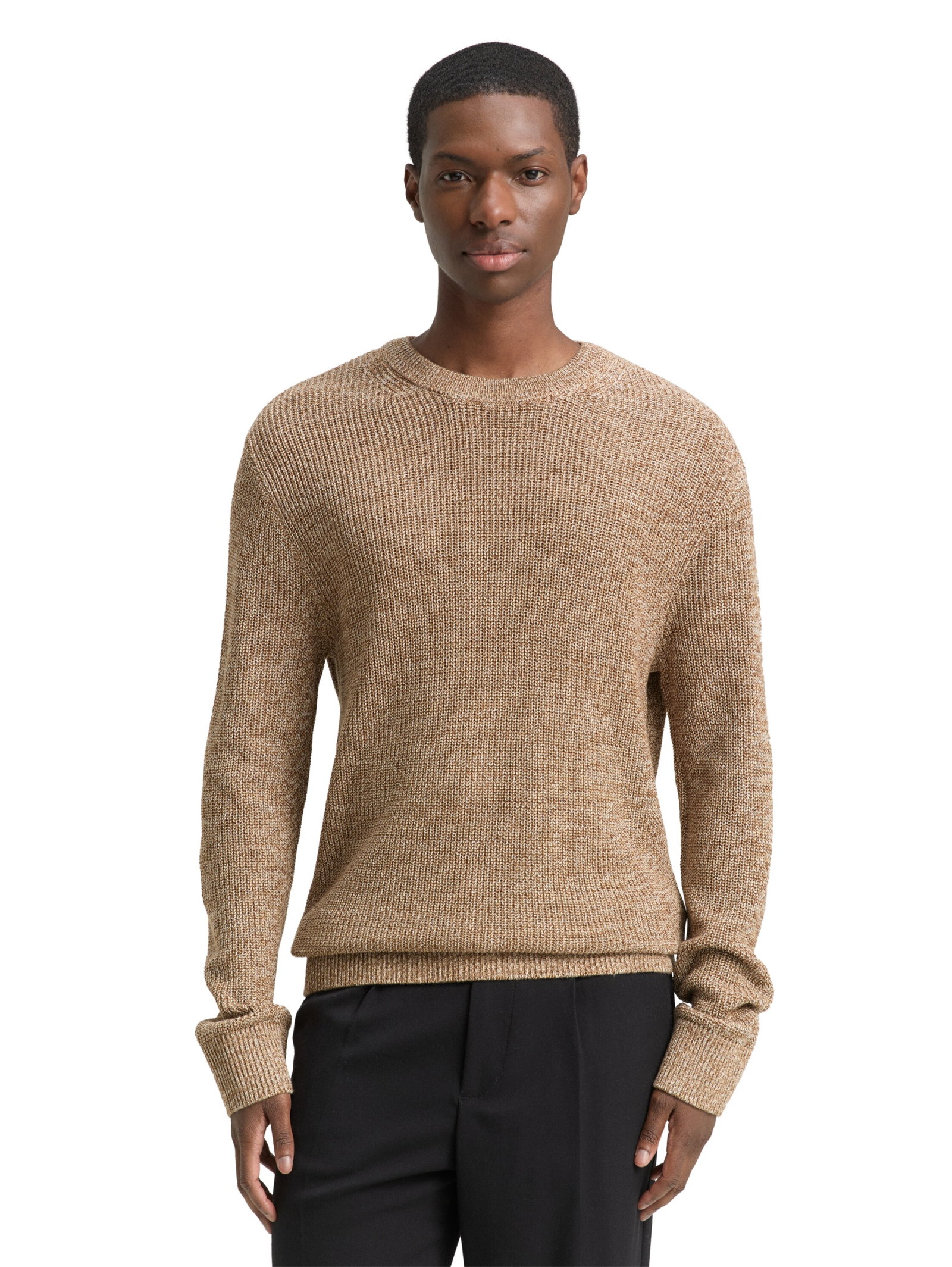 relaxed structure crew neck kn, brown tonal knit mouline #5