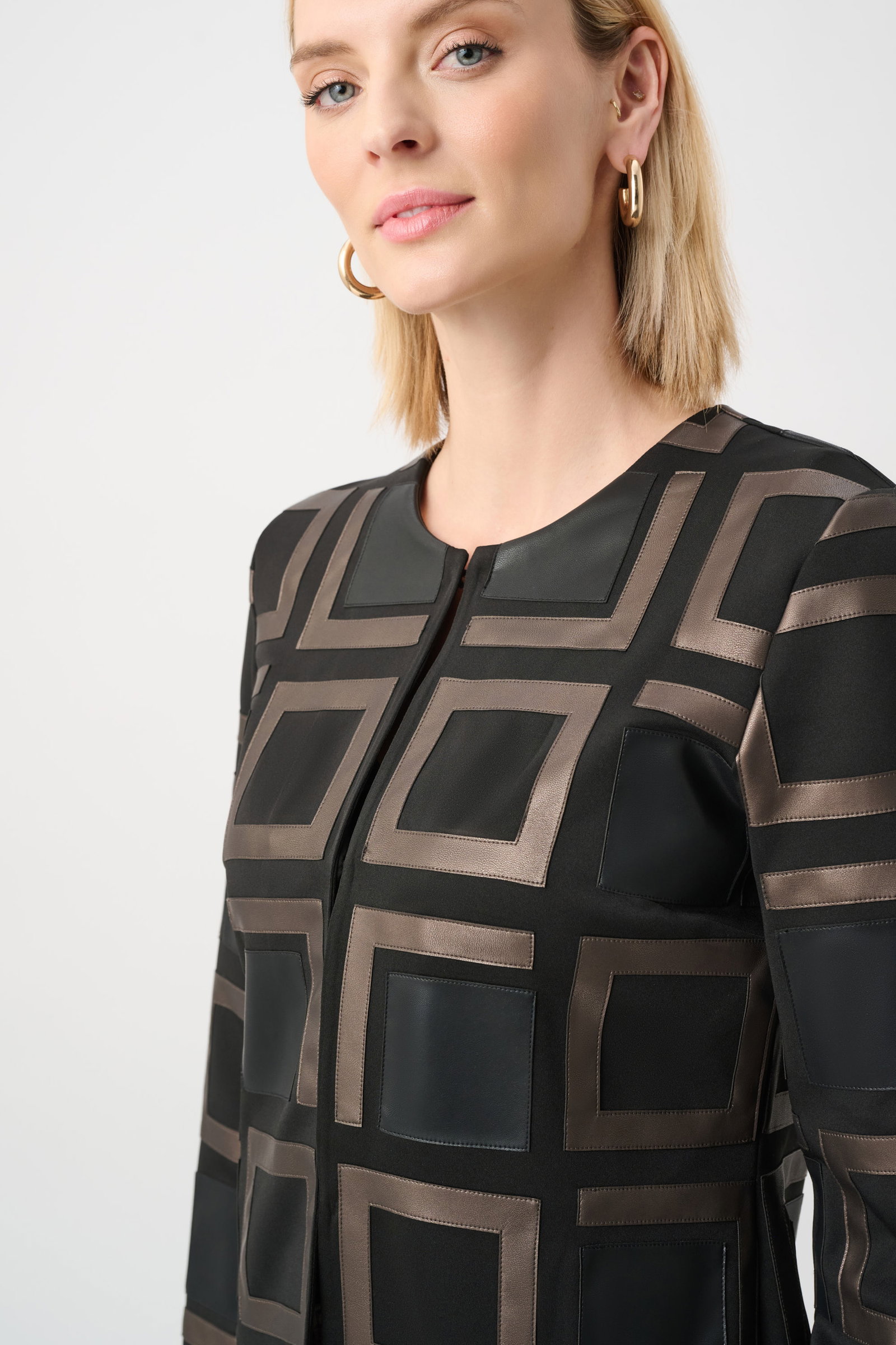 Joseph Ribkoff Jacke Black/Multi kragenlose Two-Tone-Jacke mit Lederoptik-Details #3