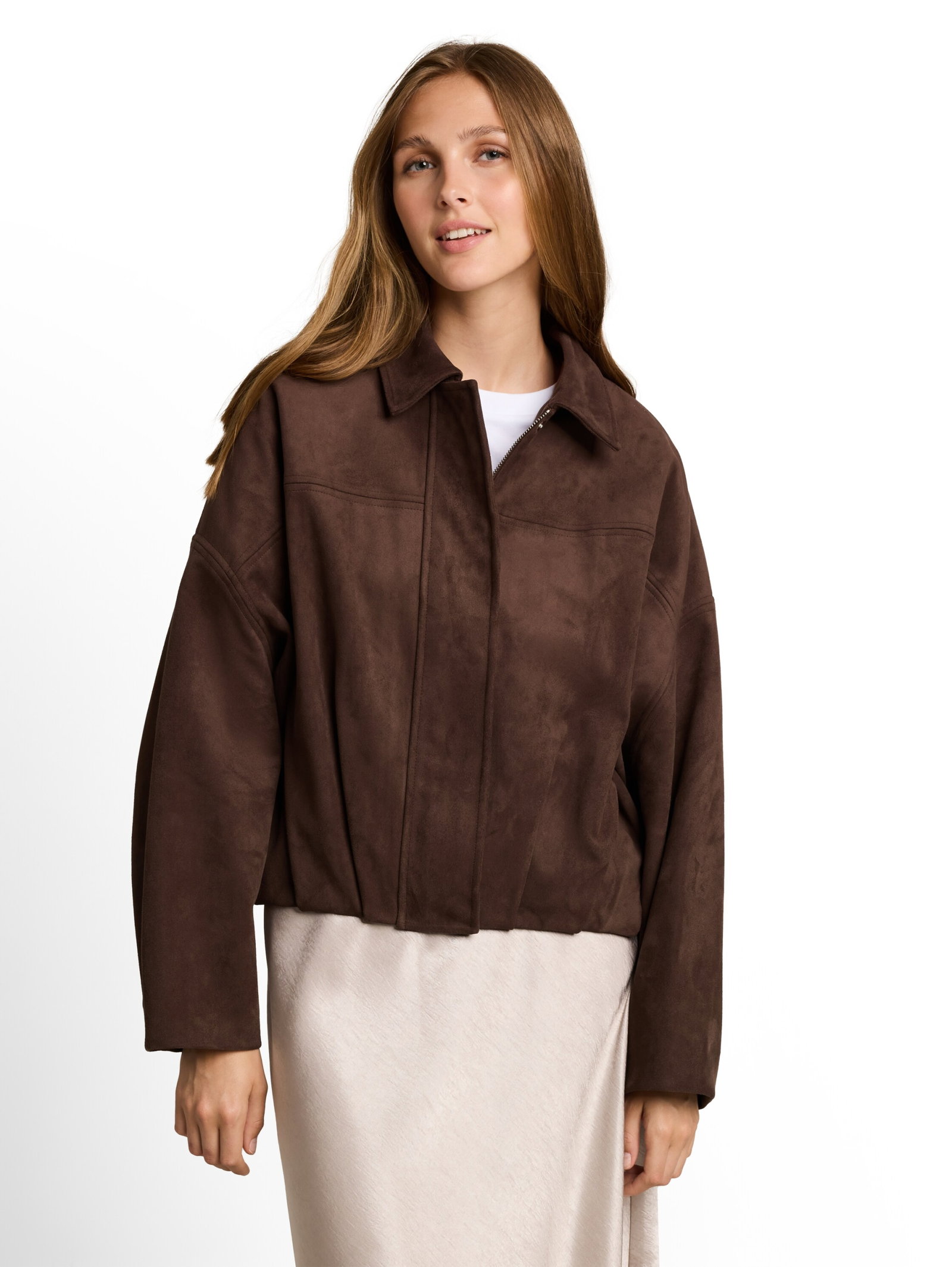 fake suede leather jacket, cool dark brown #5