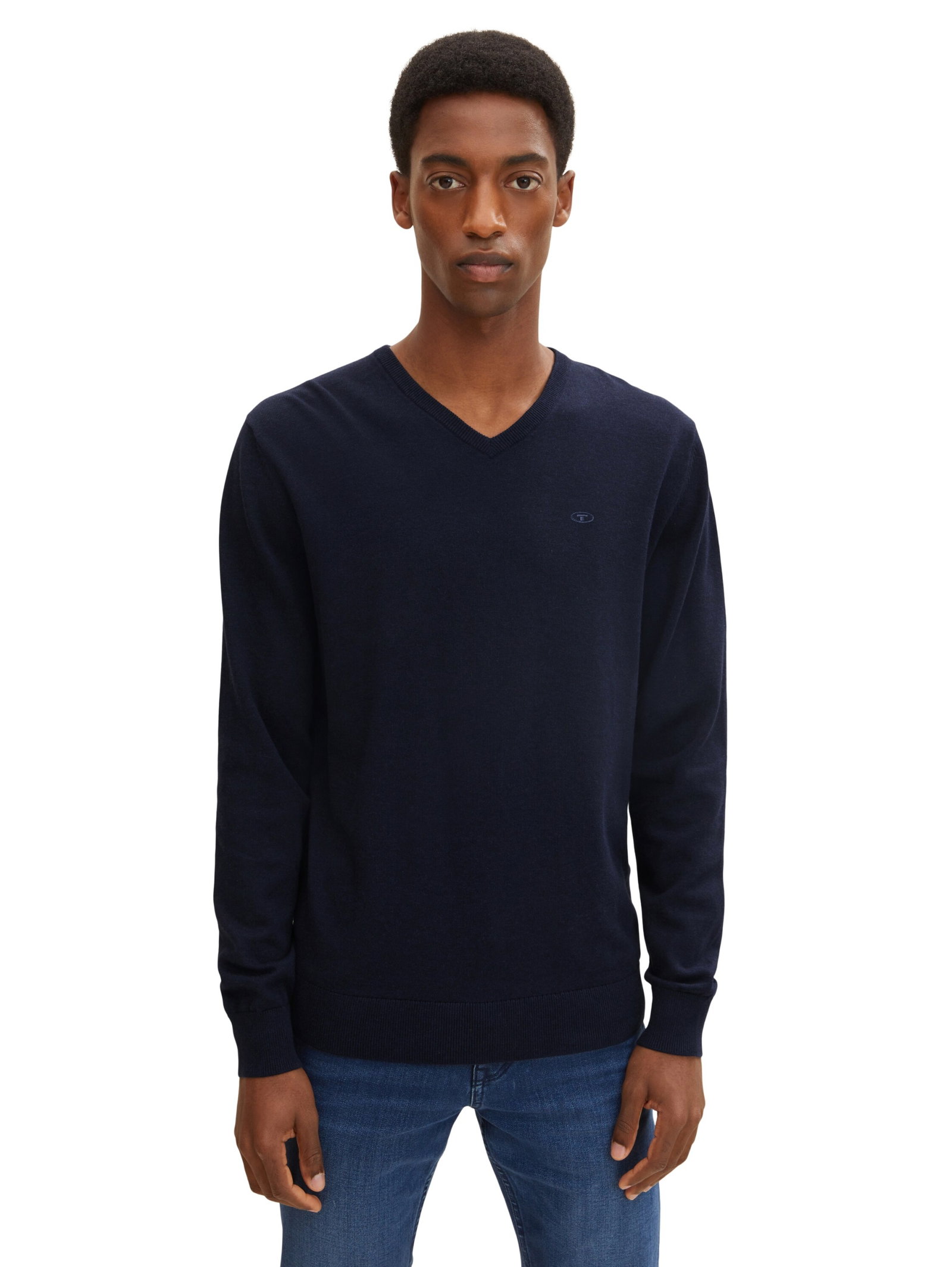 Tom Tailor basic v neck sweater, Knitted Navy Melange #7