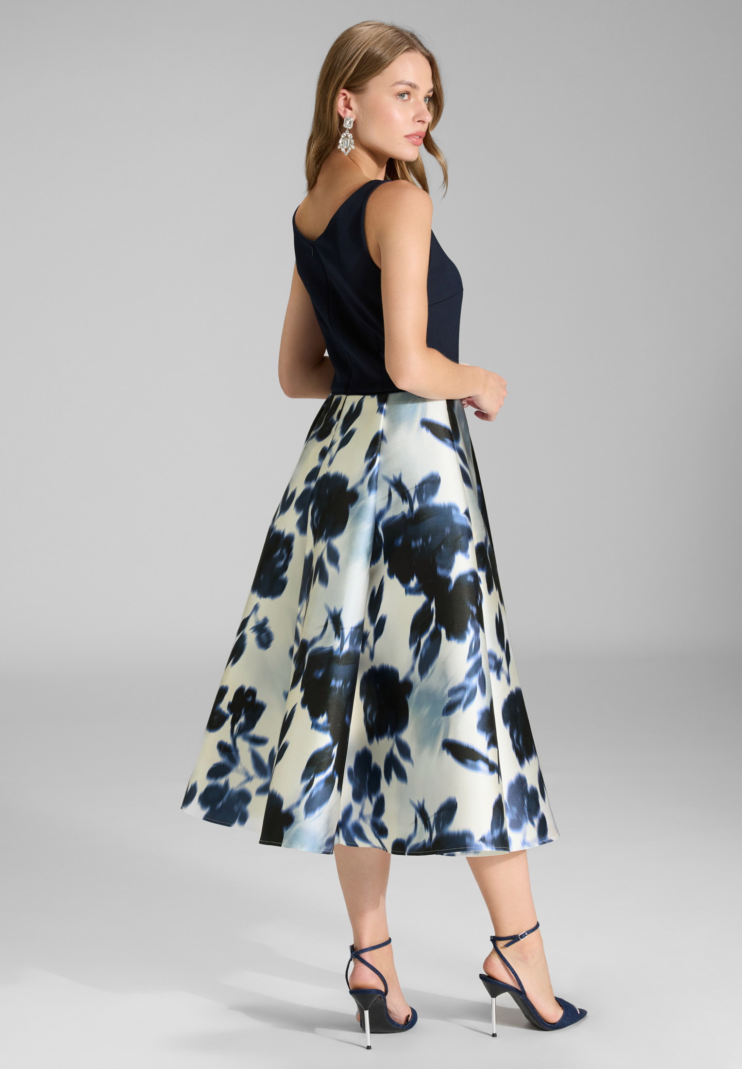 Cocktailkleid aus bedrucktem Twill, ivory / navy #2