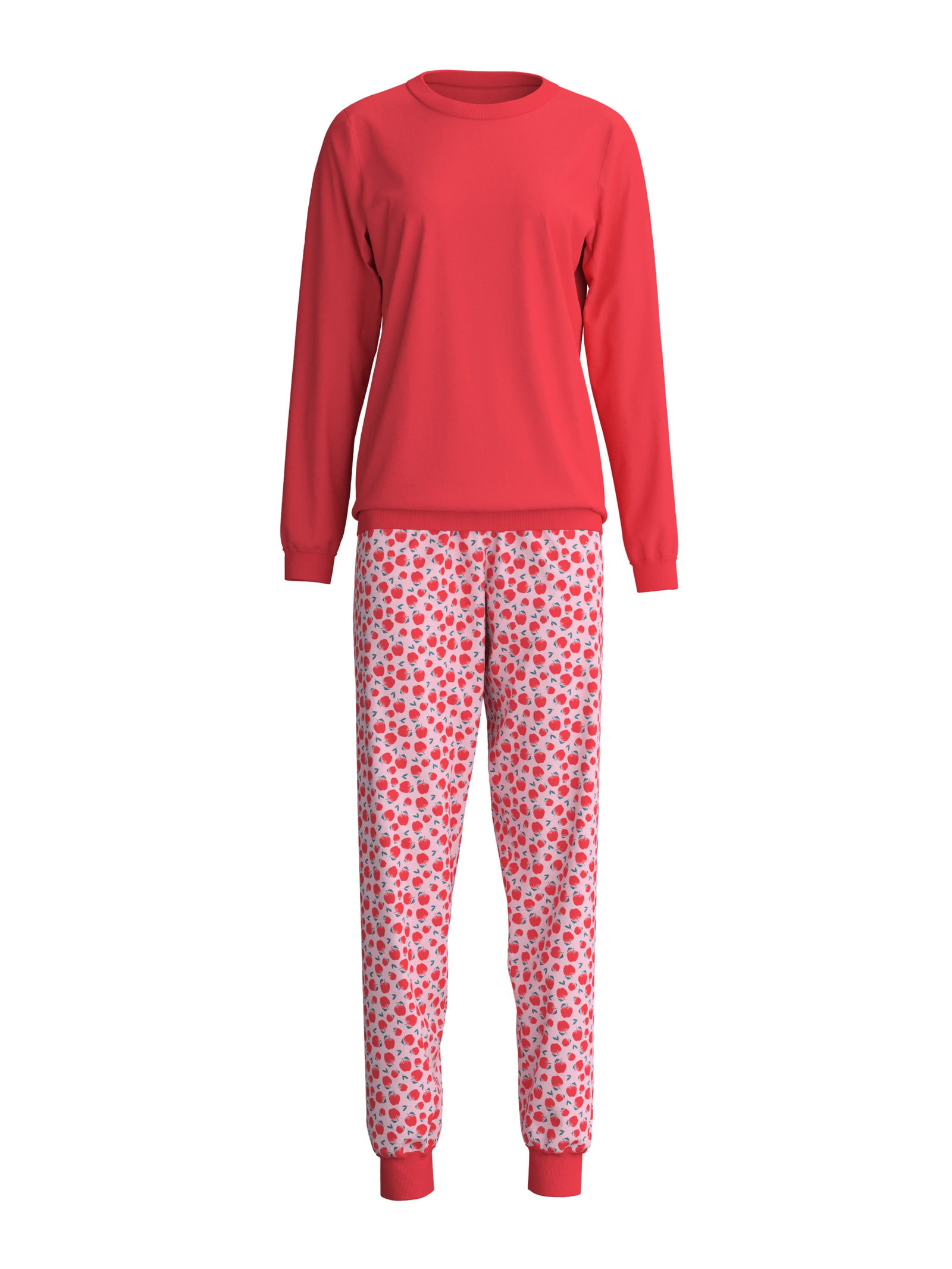 DAMEN Pyjama mit Bündchen, red glow #10