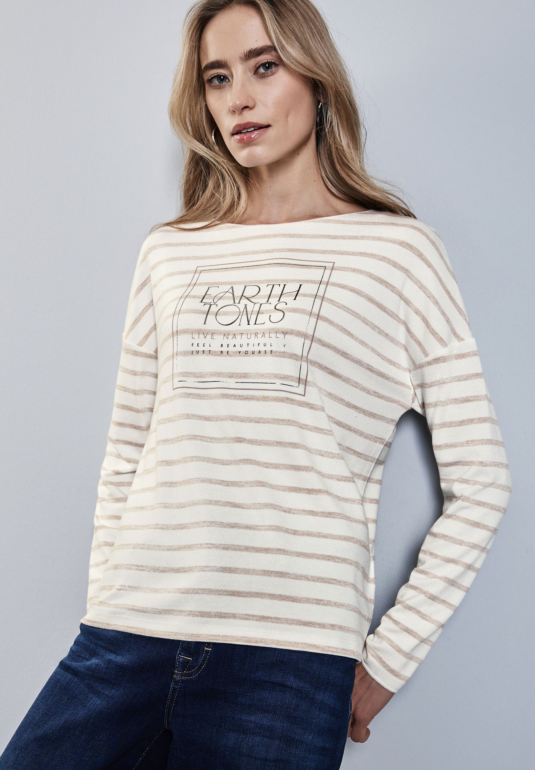  |  Folienprint Streifenshirt | 36 | smooth sand beige