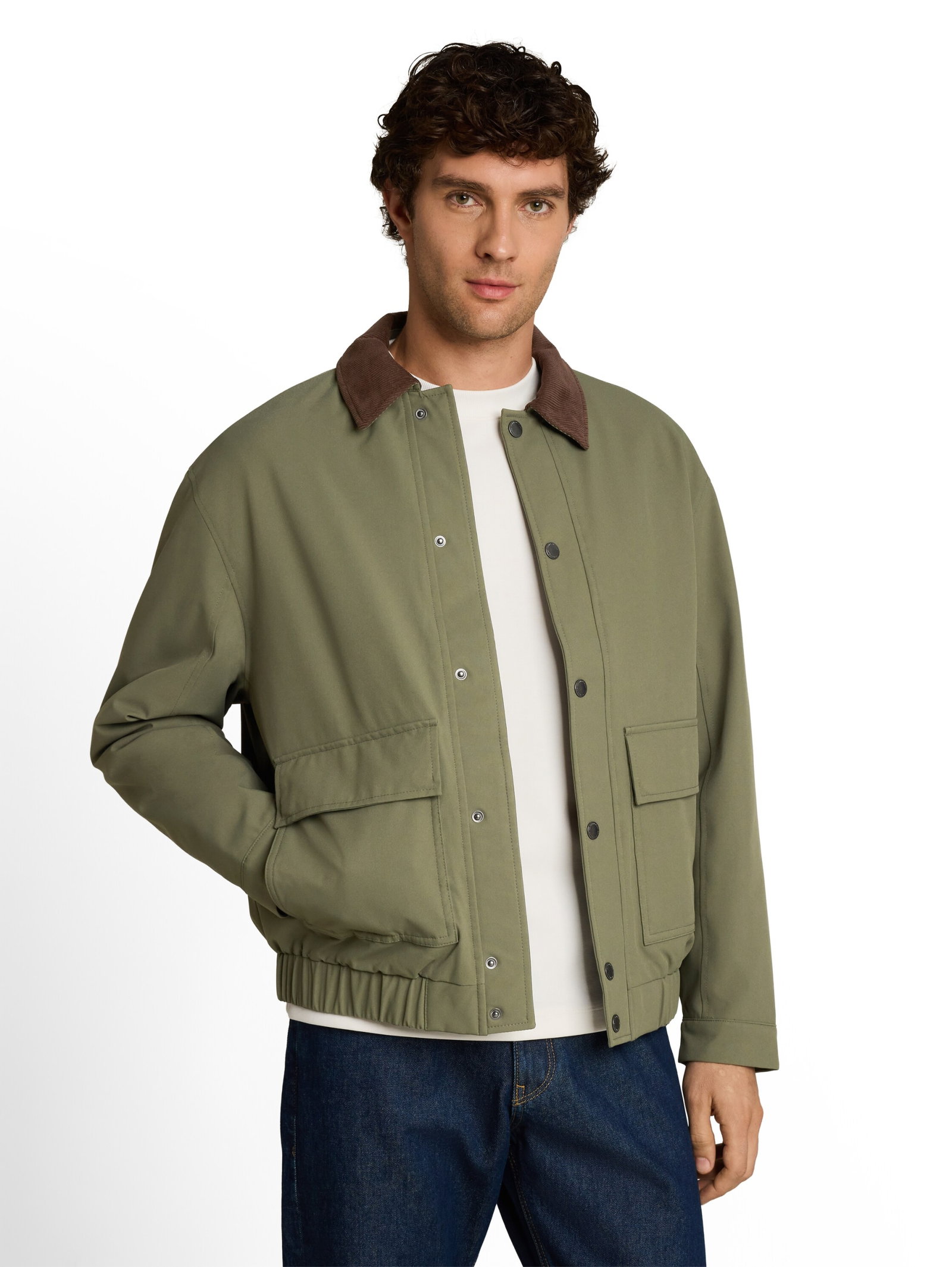 blouson with corduroy collar, urban olive green #5