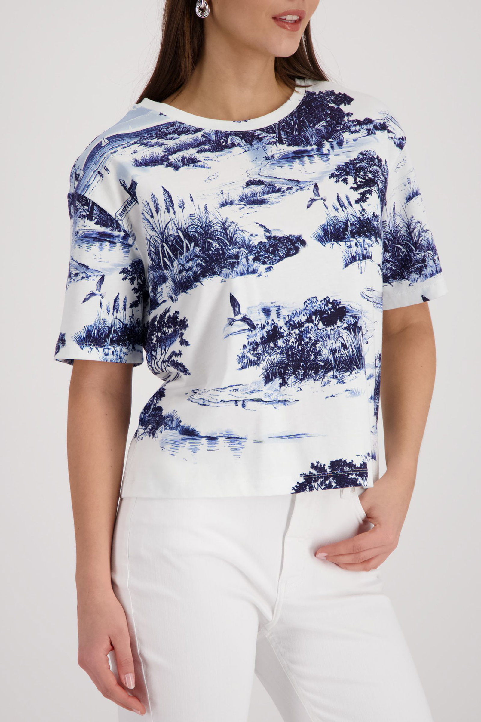 Monari |  T-Shirt, marine gemustert | 36 | marine gemustert