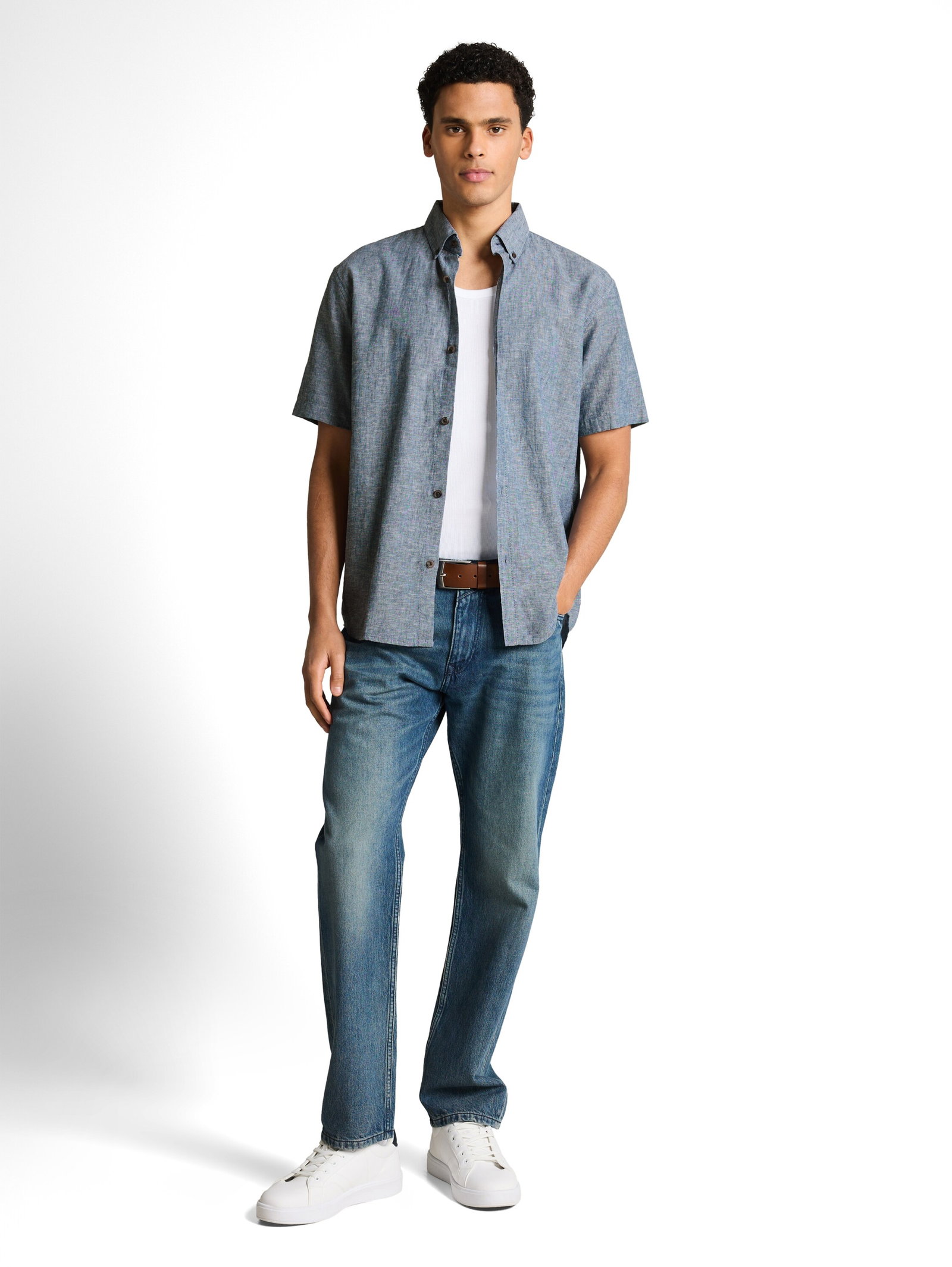 relaxed cotton linen shirt, nighttime blue chambray #3