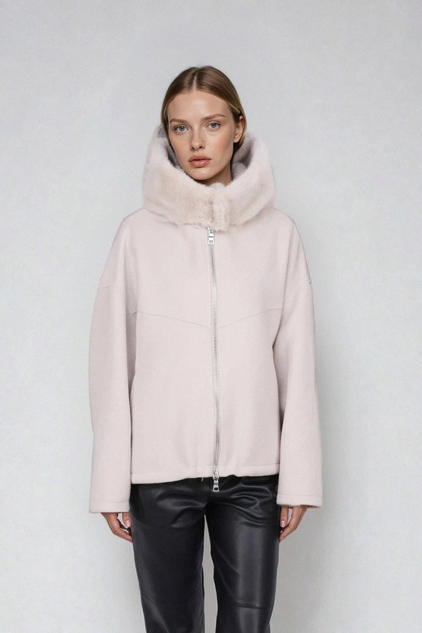 Blonde No.8 Wolljacke JERRY M mit Webpelzkapuze #2