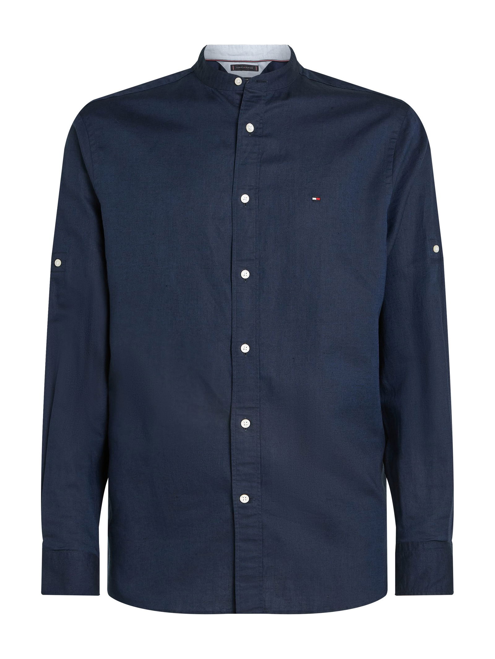  |  LINEN BLEND MAO COLLAR SHIRT | XL | carbon navy