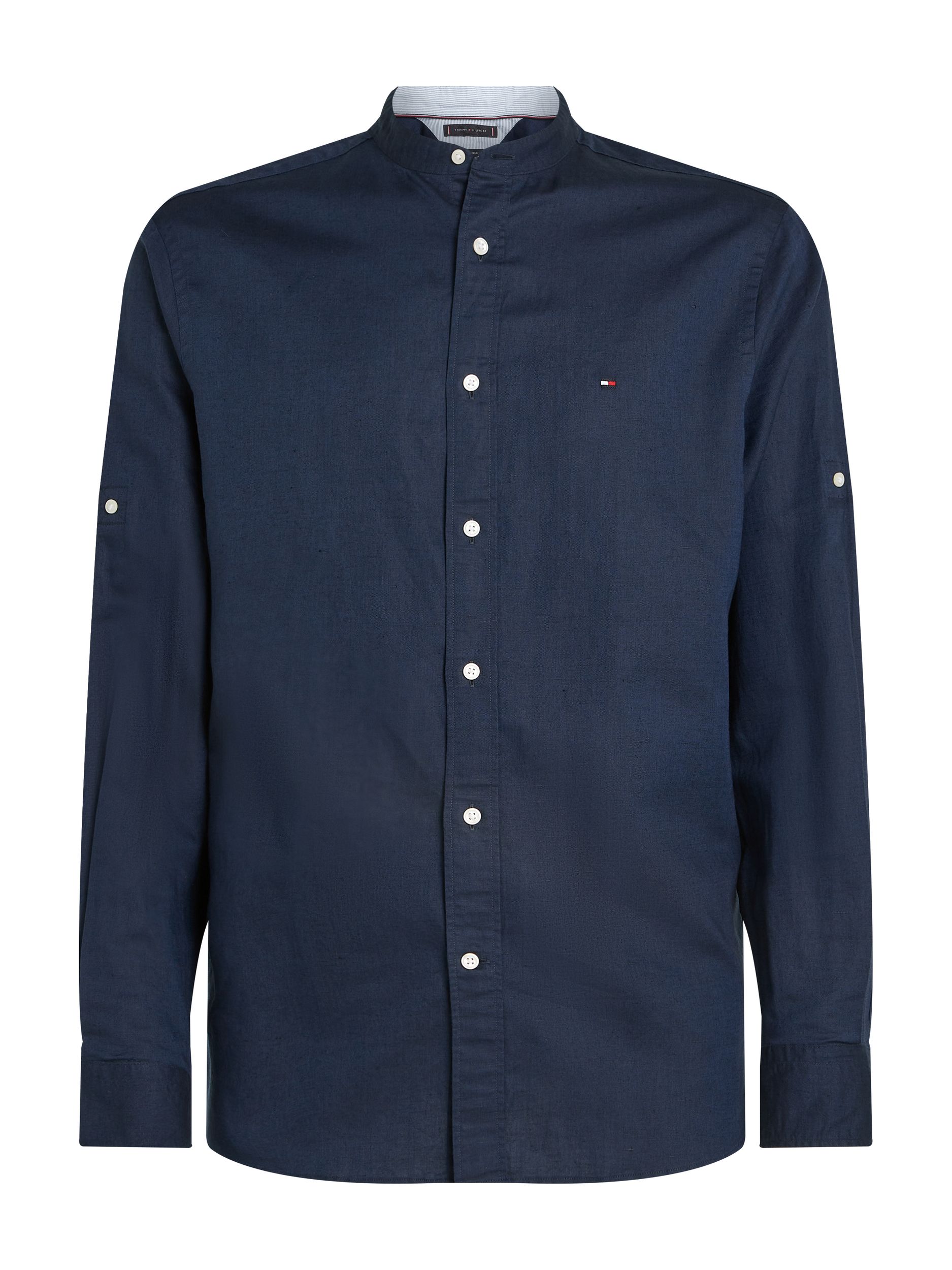  |  LINEN BLEND MAO COLLAR SHIRT | XL | carbon navy