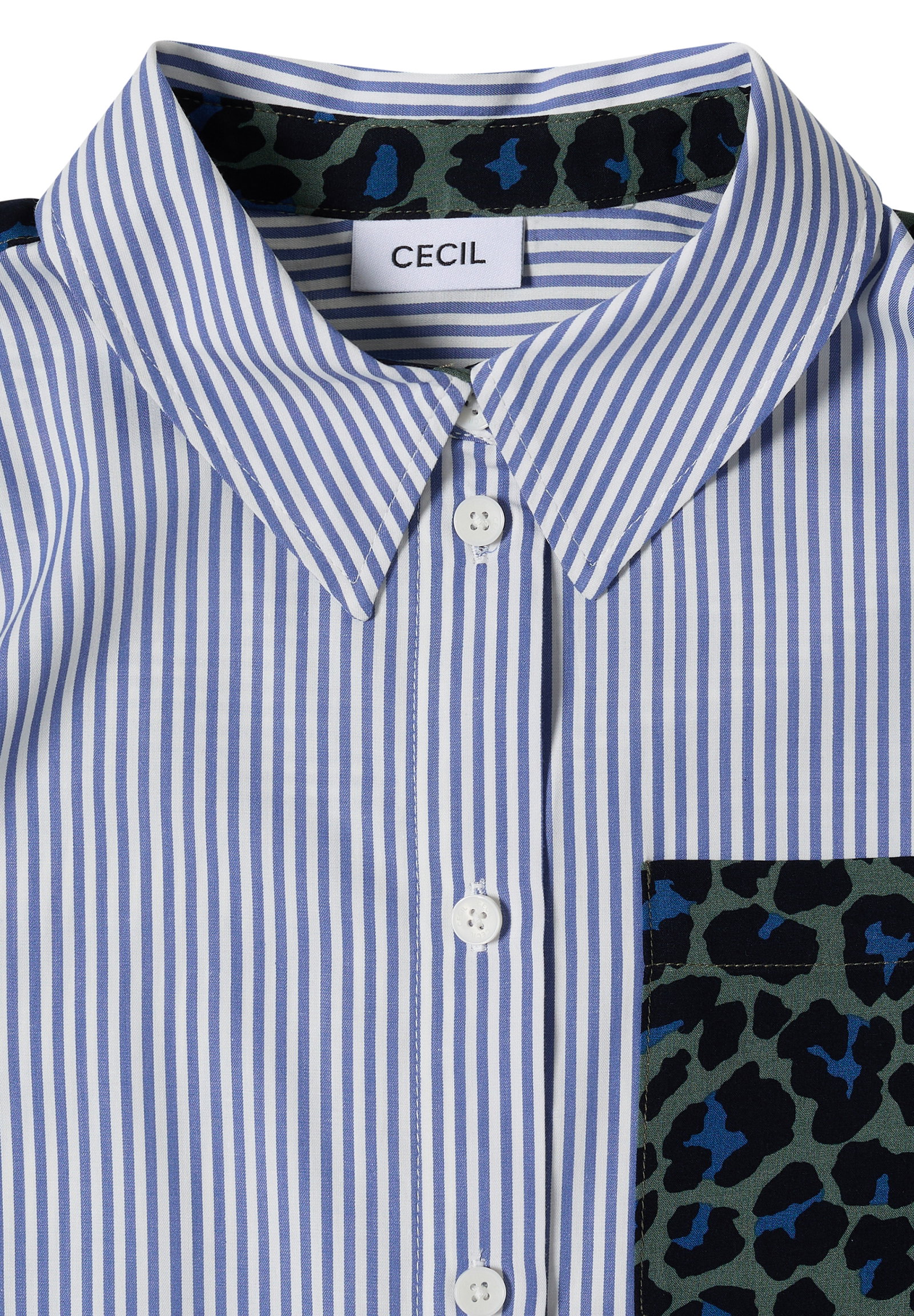 TOS Stripe Print Mix Blouse, blouse blue #2