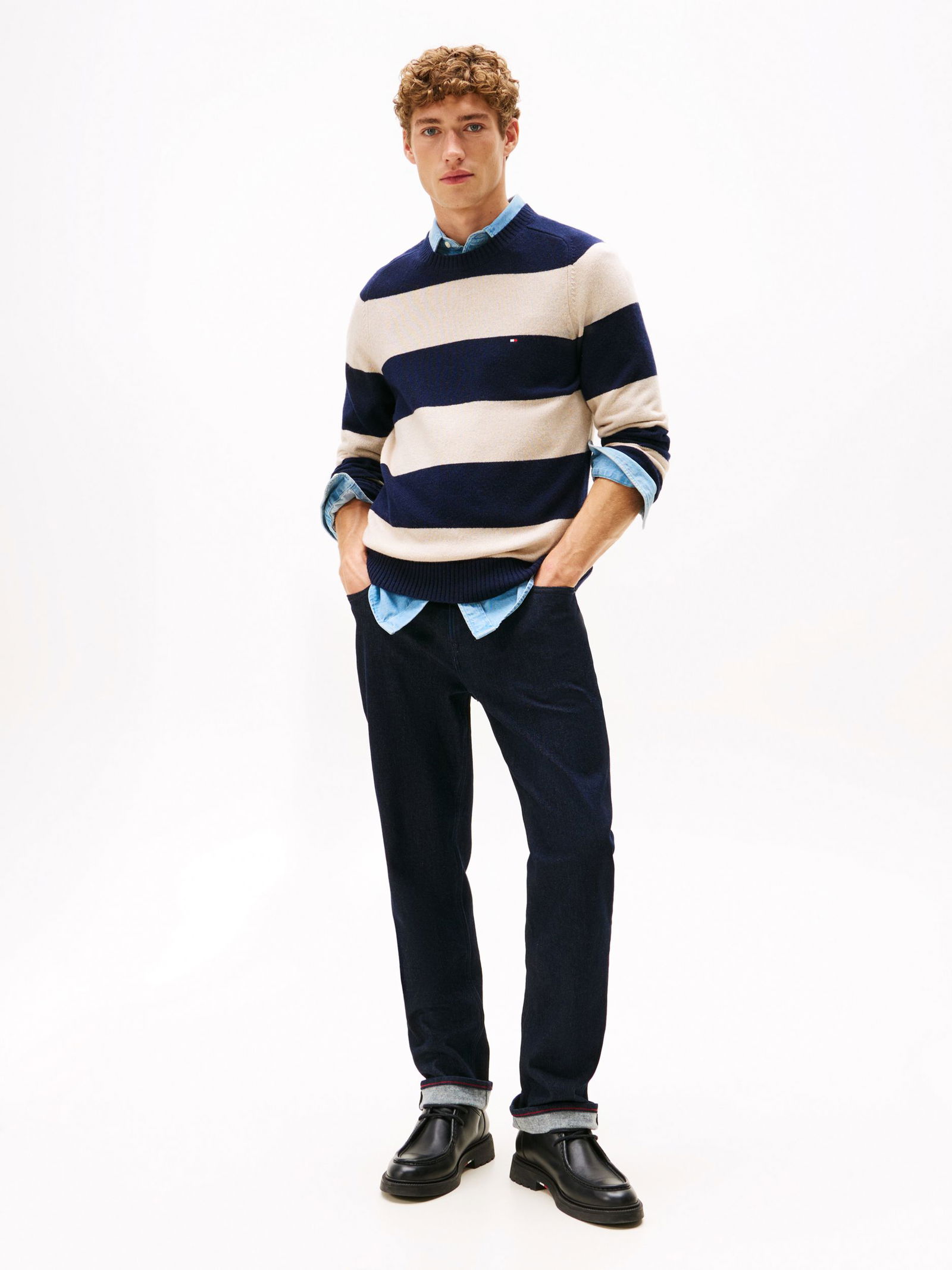  |  LAMBSWOOL CREW NECK, RED | XXL | blue spell / stripe