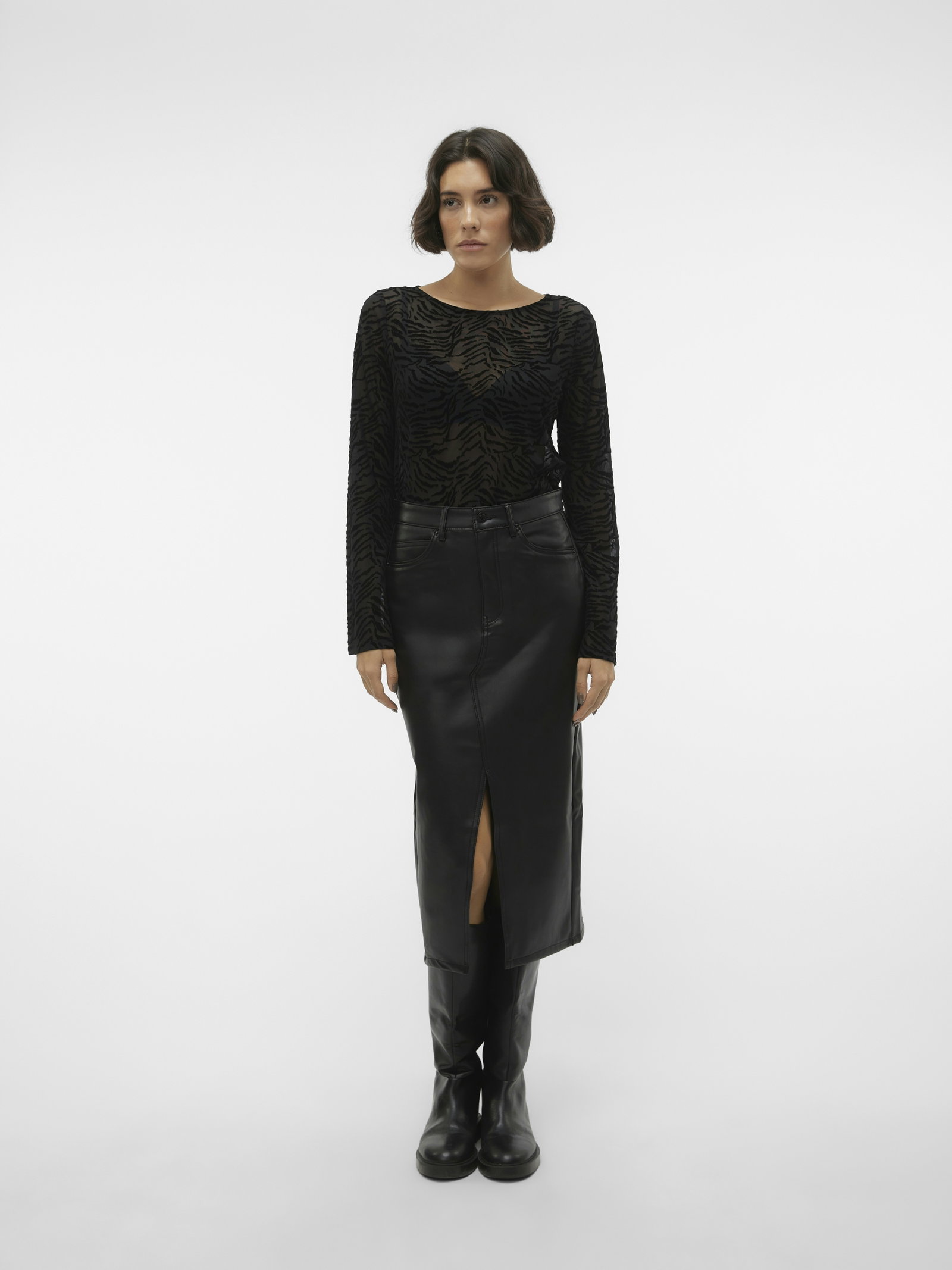 VMVERI HR CALF PL SKIRT NOOS, Black #4