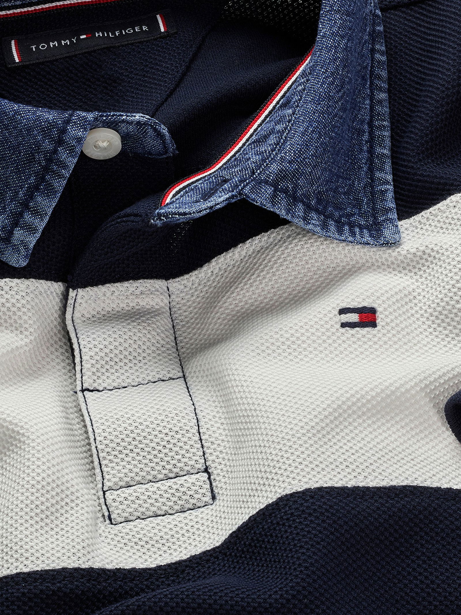Tommy Hilfiger |  CHAMBRAY COLLAR STRIPE POLO SS | 152 | dark night navy