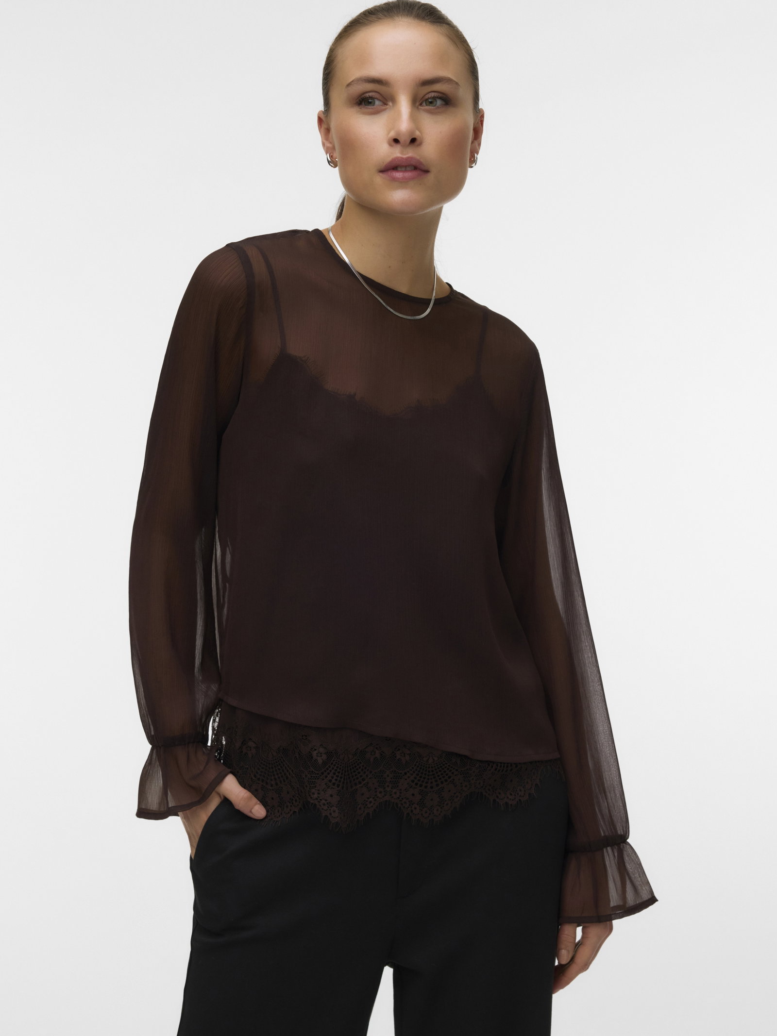 VMLALIE LS LACE TOP WVN, Chocolate Torte #5