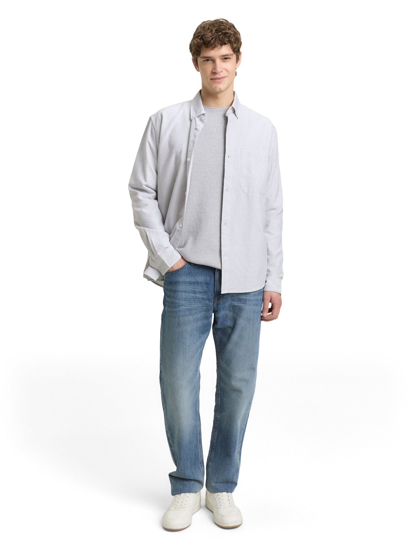 relaxed striped shirt, white small stripe #9