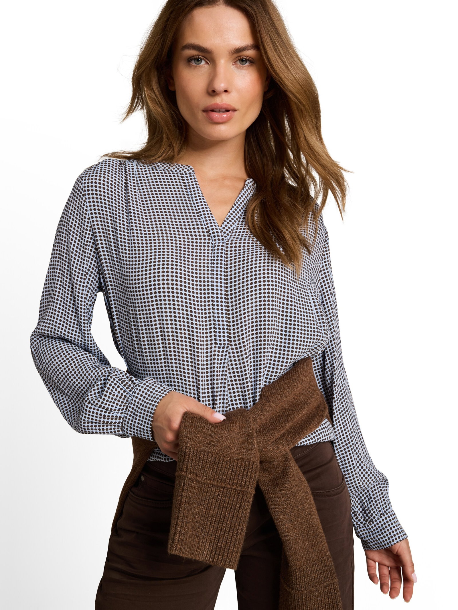 blouse easy longsleeves shape, small blue brown dot print #8