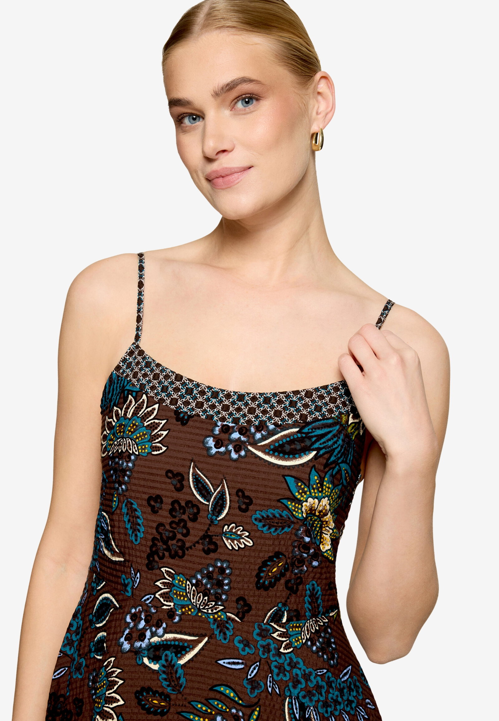 Kleid Lang ohne Arm, Brown/Petrol #4