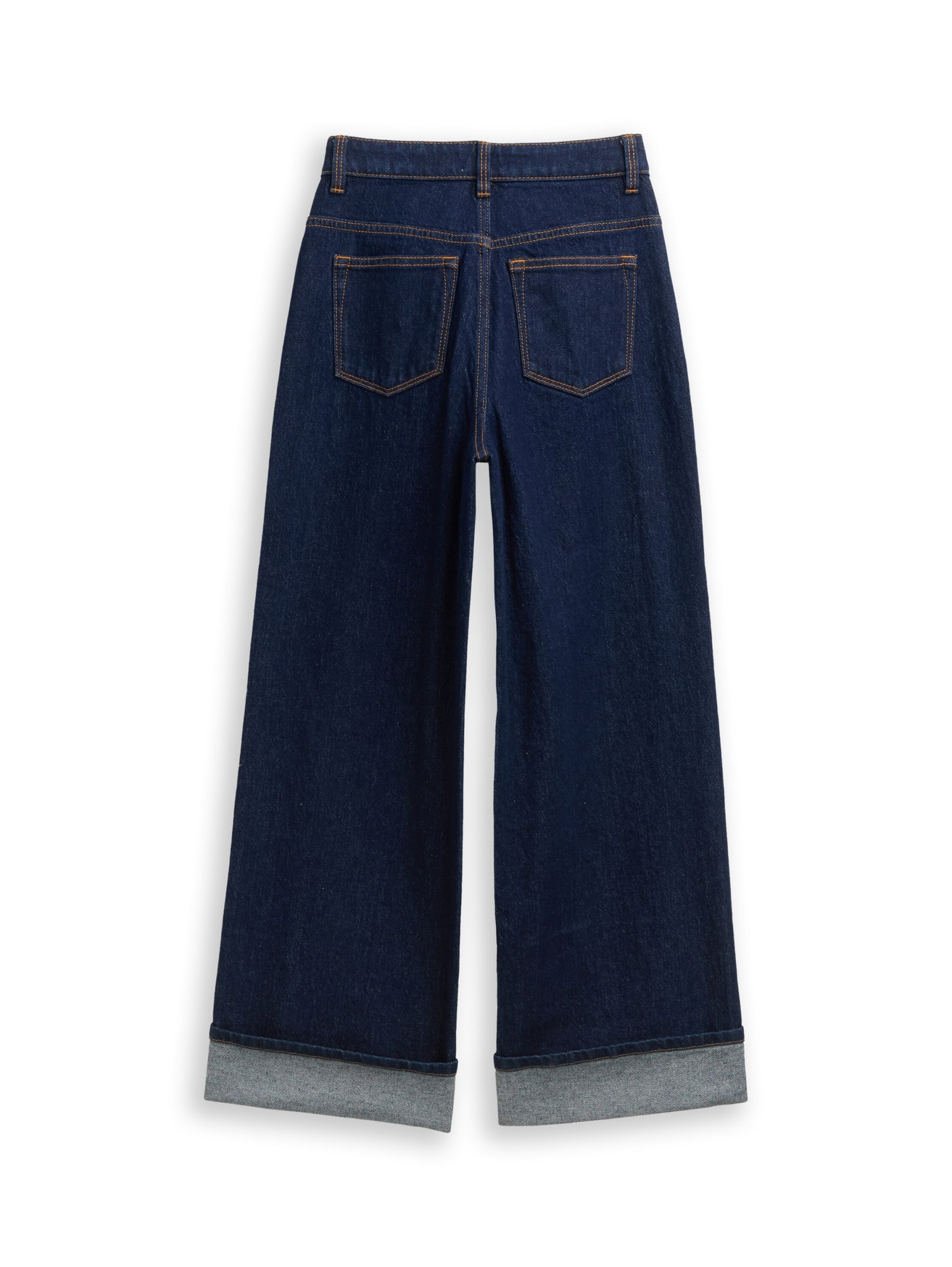 wide leg turn-up denim, Rinsed Blue Denim #2