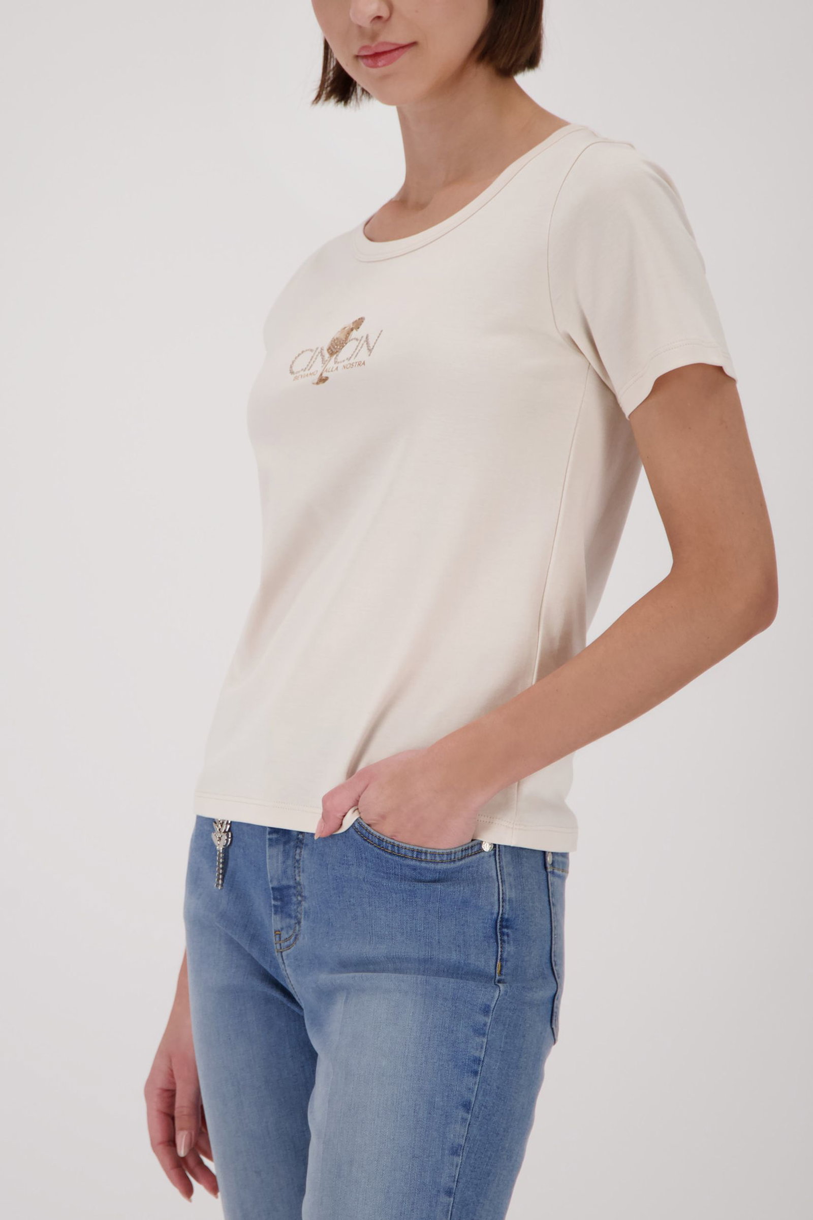 Monari |  T-Shirt, champagne beige | 38 | cloudy grey