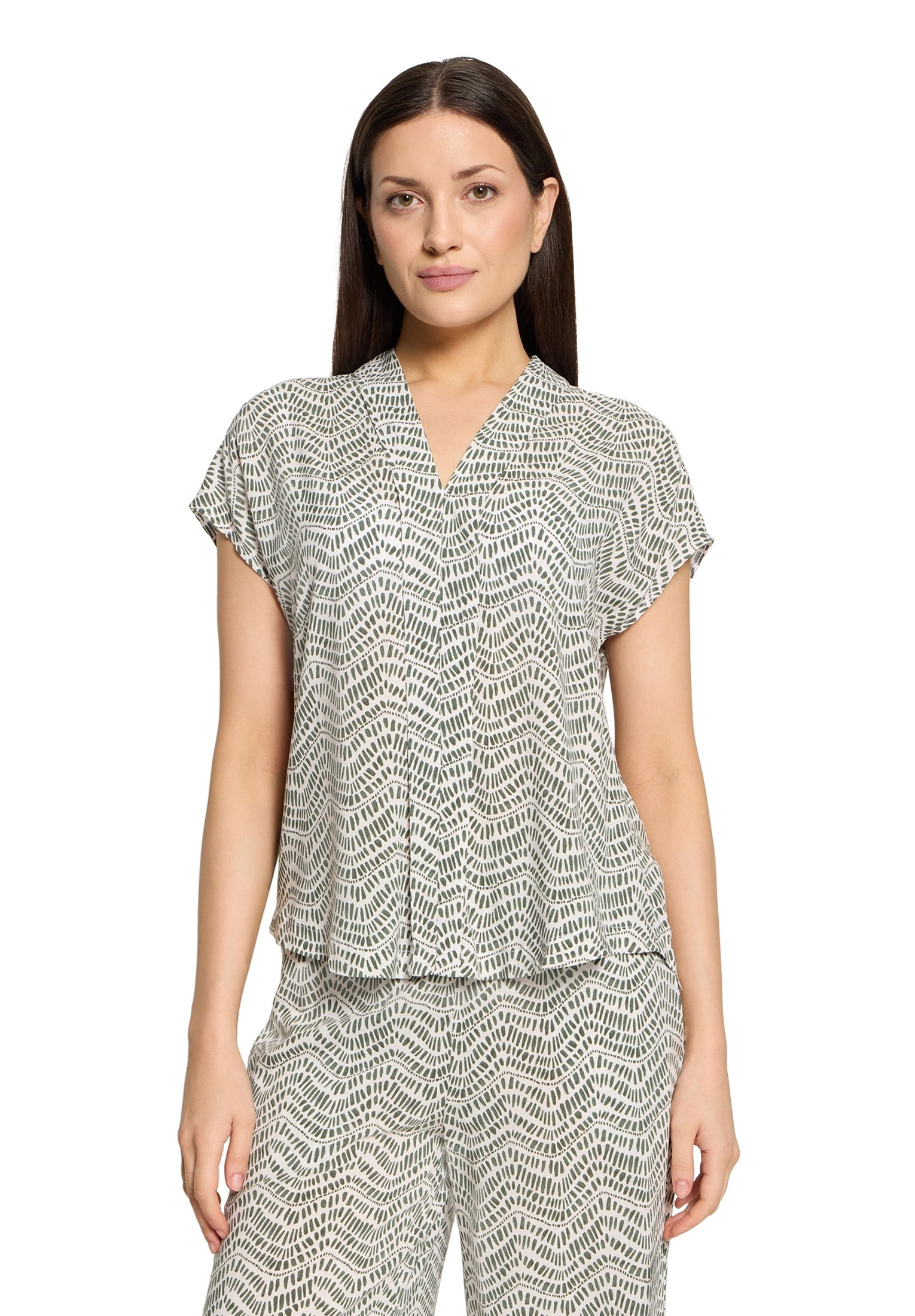 Bluse Kurz 1/2 Arm, Cream/Khaki #3
