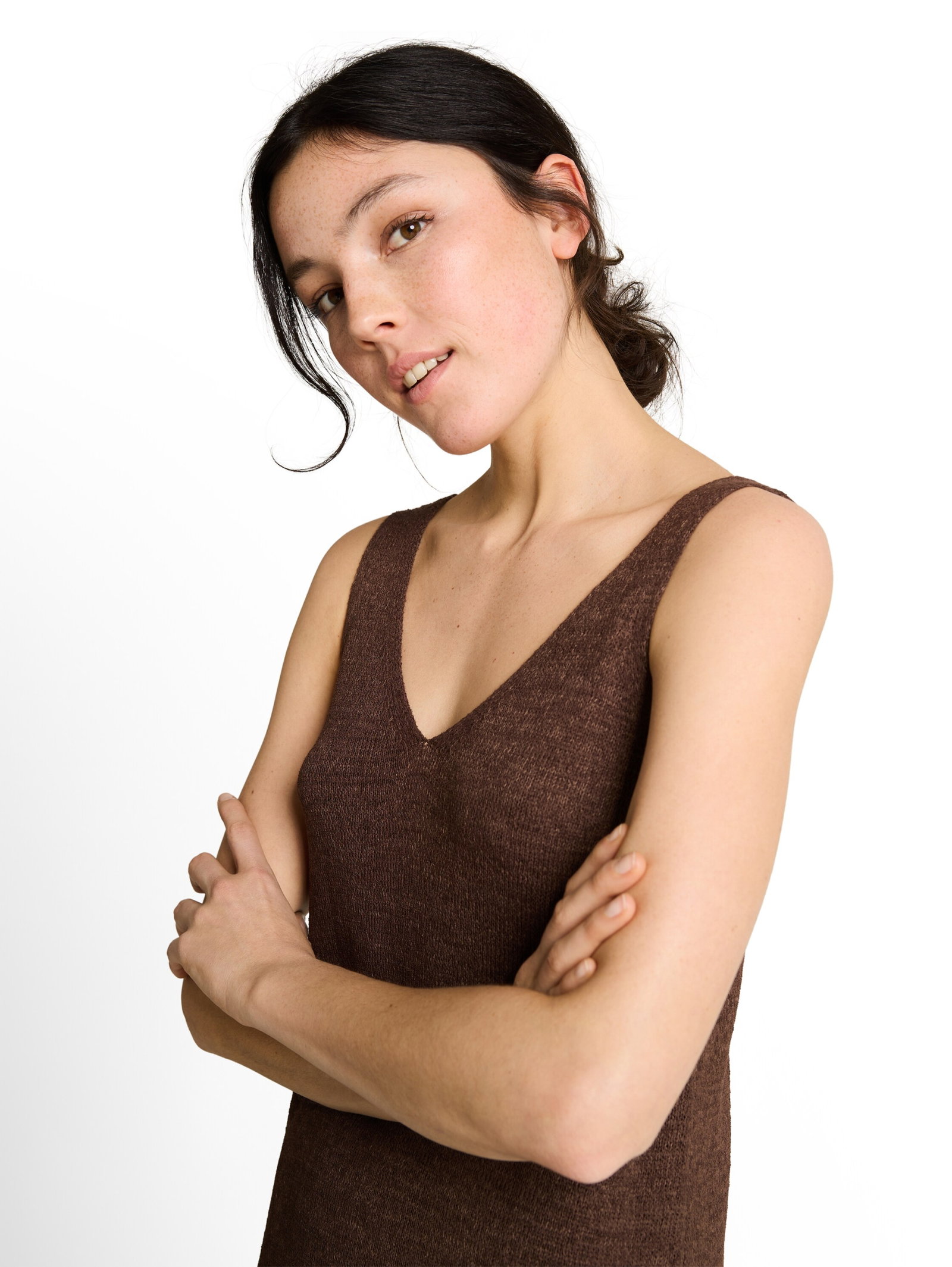 knitted dress with v-neck, cool dark brown #6