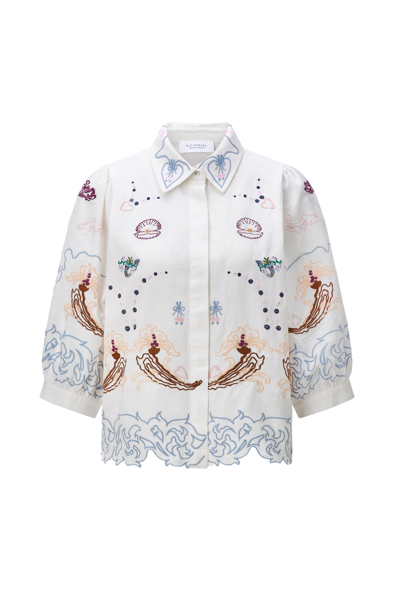 Embroidery Linen Mix Blouse, pearl white #1