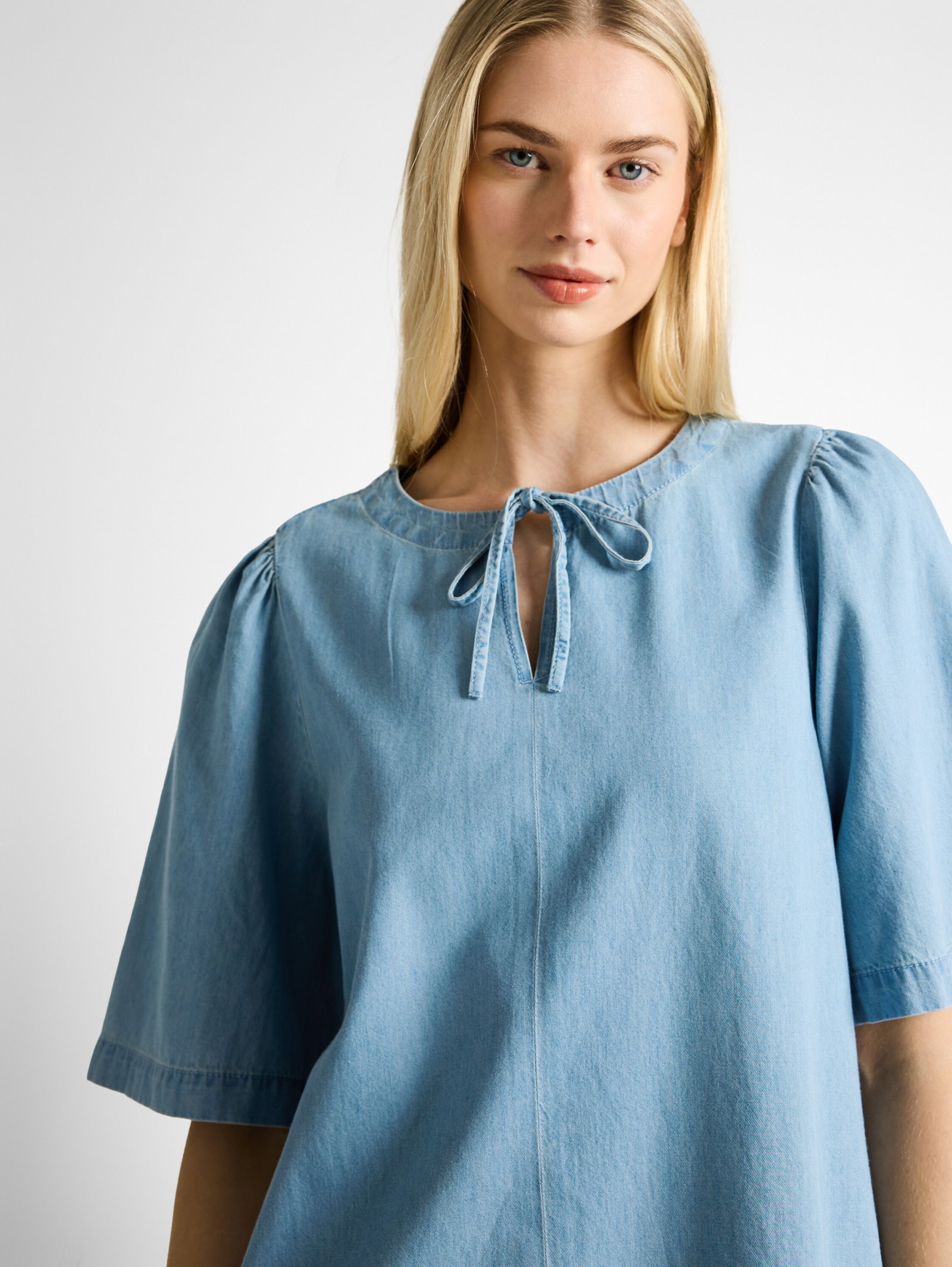 denim mini dress, Clean Light Stone Blue Denim #5