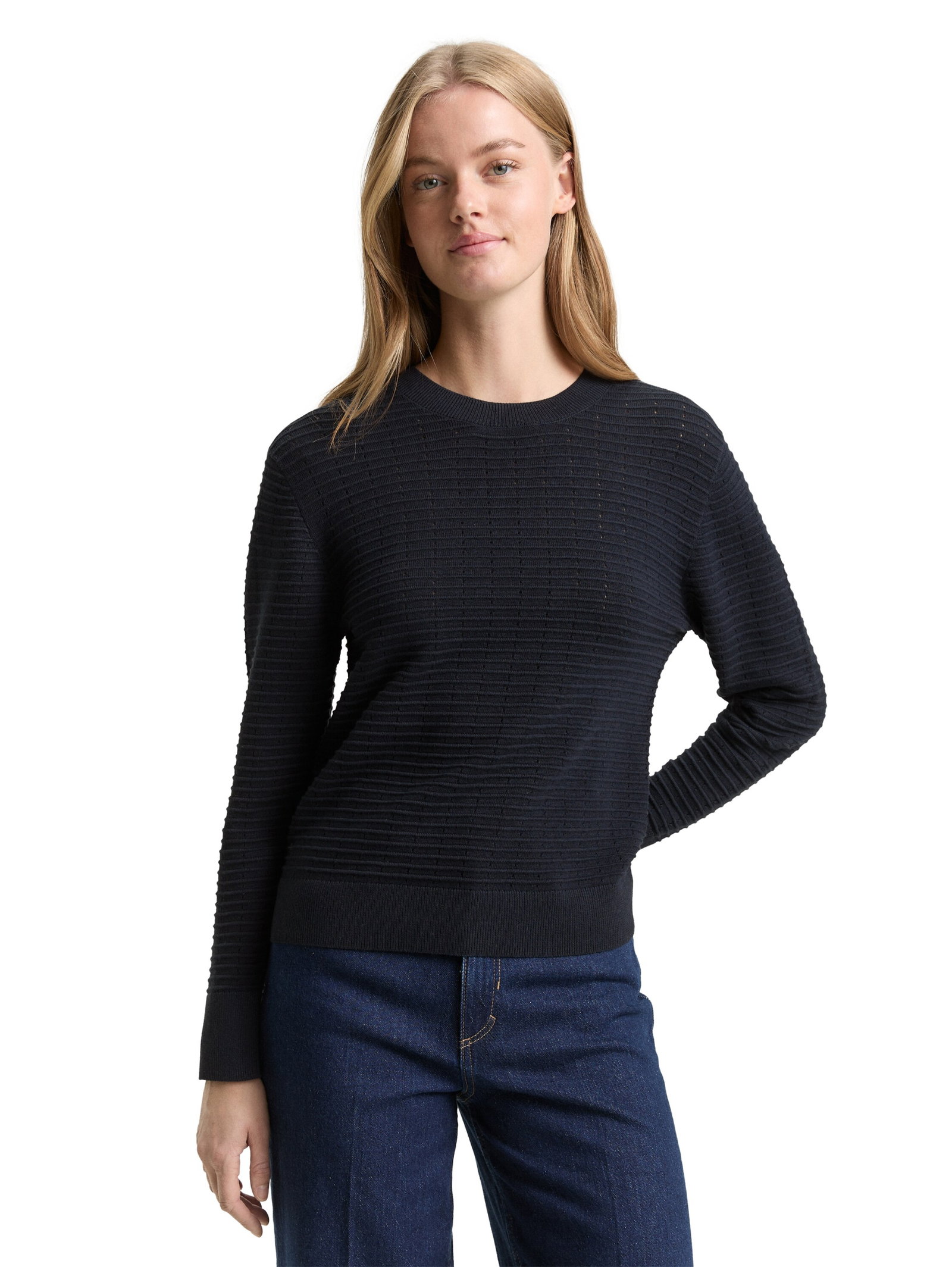 knit structured crew-neck pull, sky captain blue #5