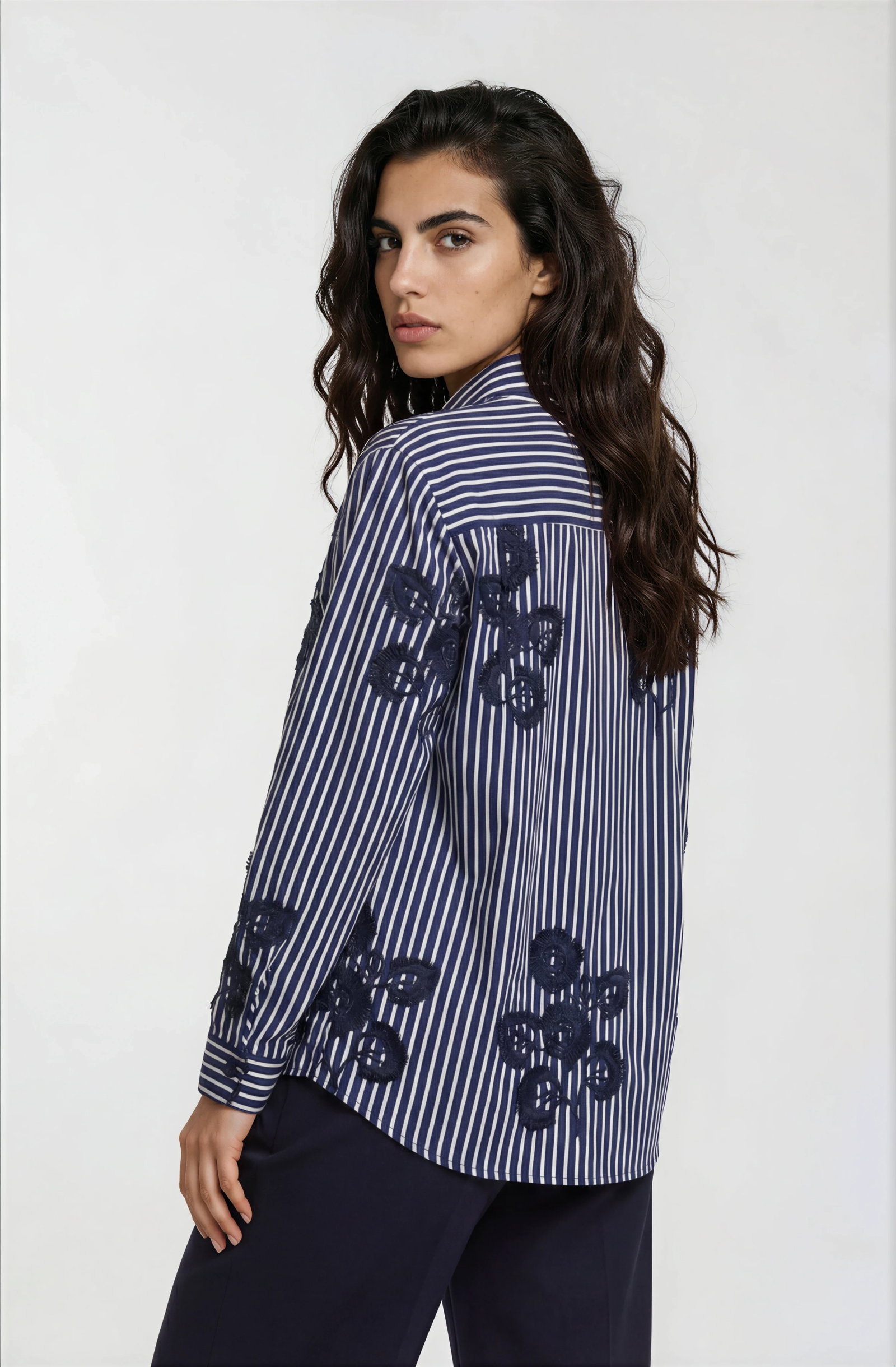 SHIRT BLOUSE 1/1 SLEEVE, NAVY PRINT #2