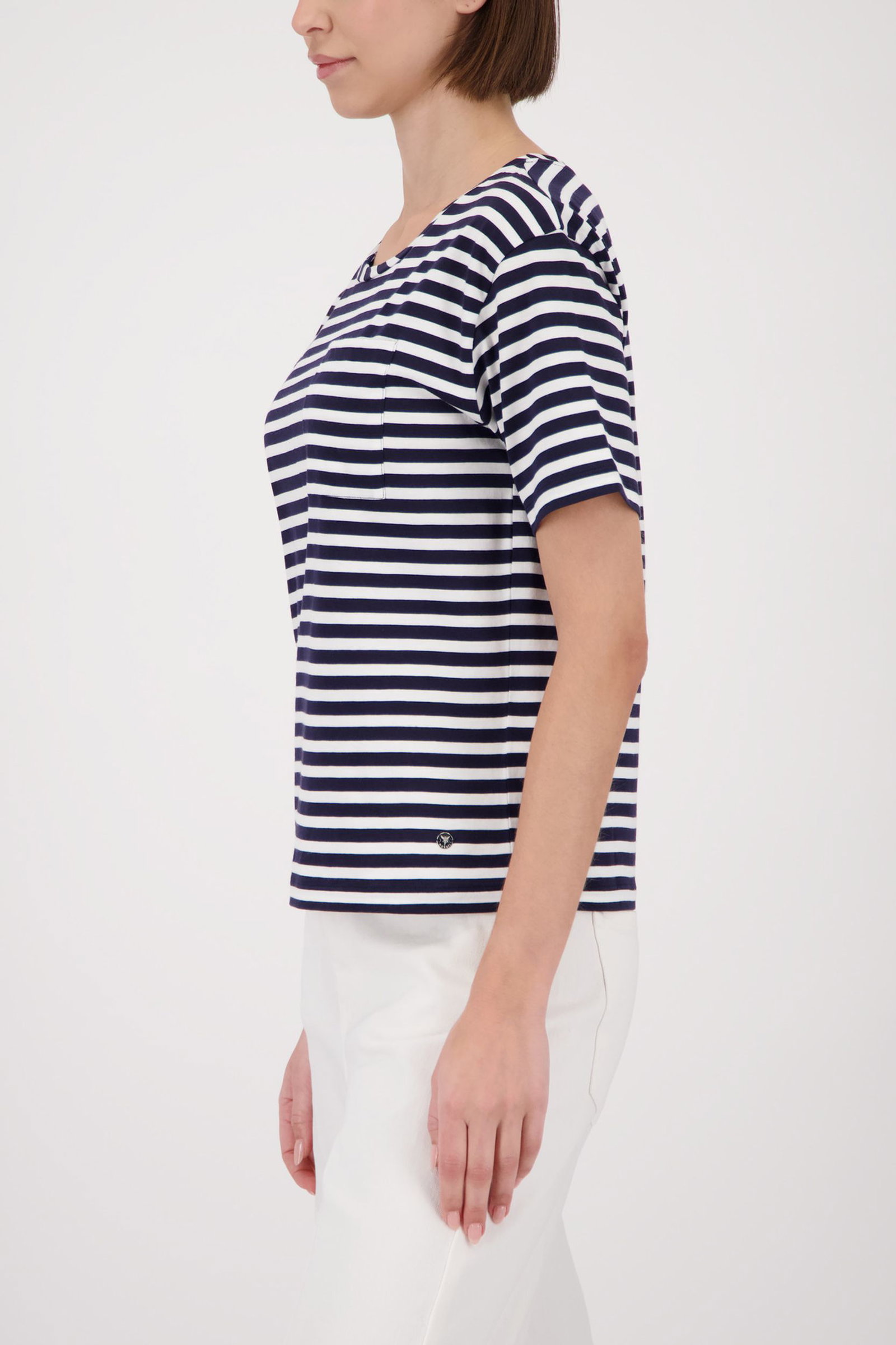 Monari |  T-Shirt, marine ringel | 42