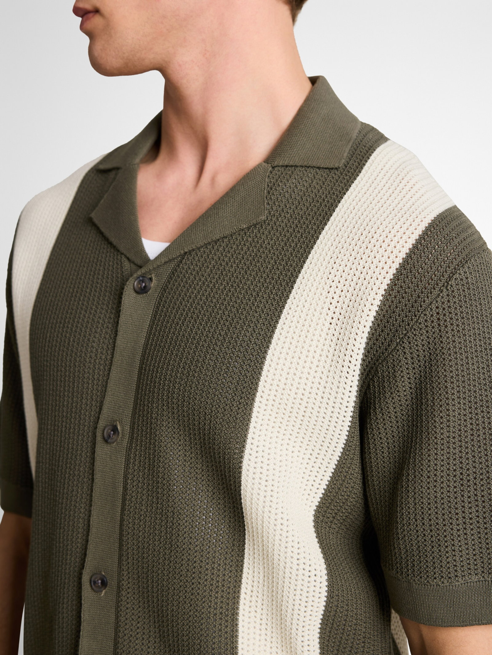 open knit polo, faded green white colorblock #5