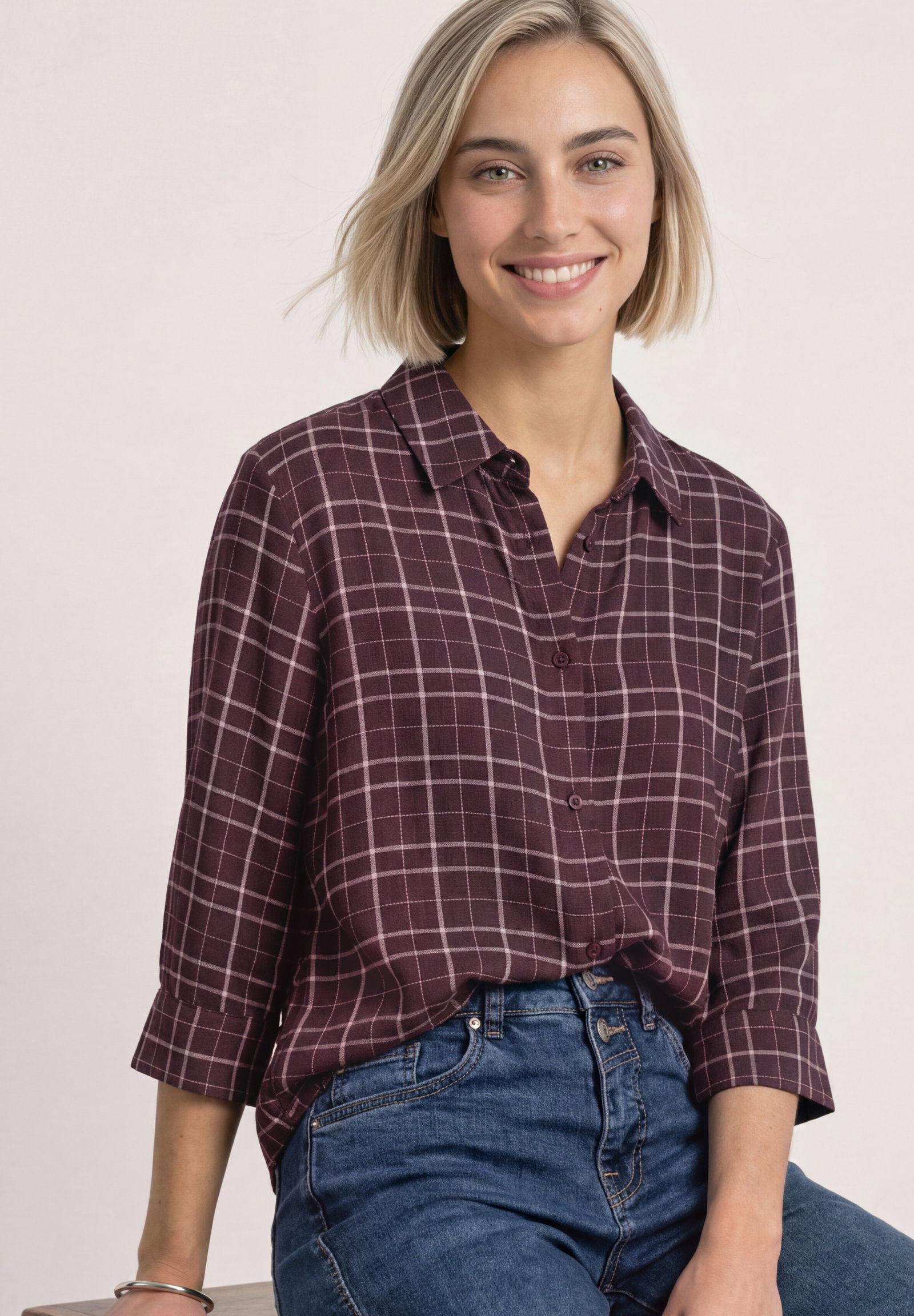 Check shirtcollar blouse, rustic rouge #3