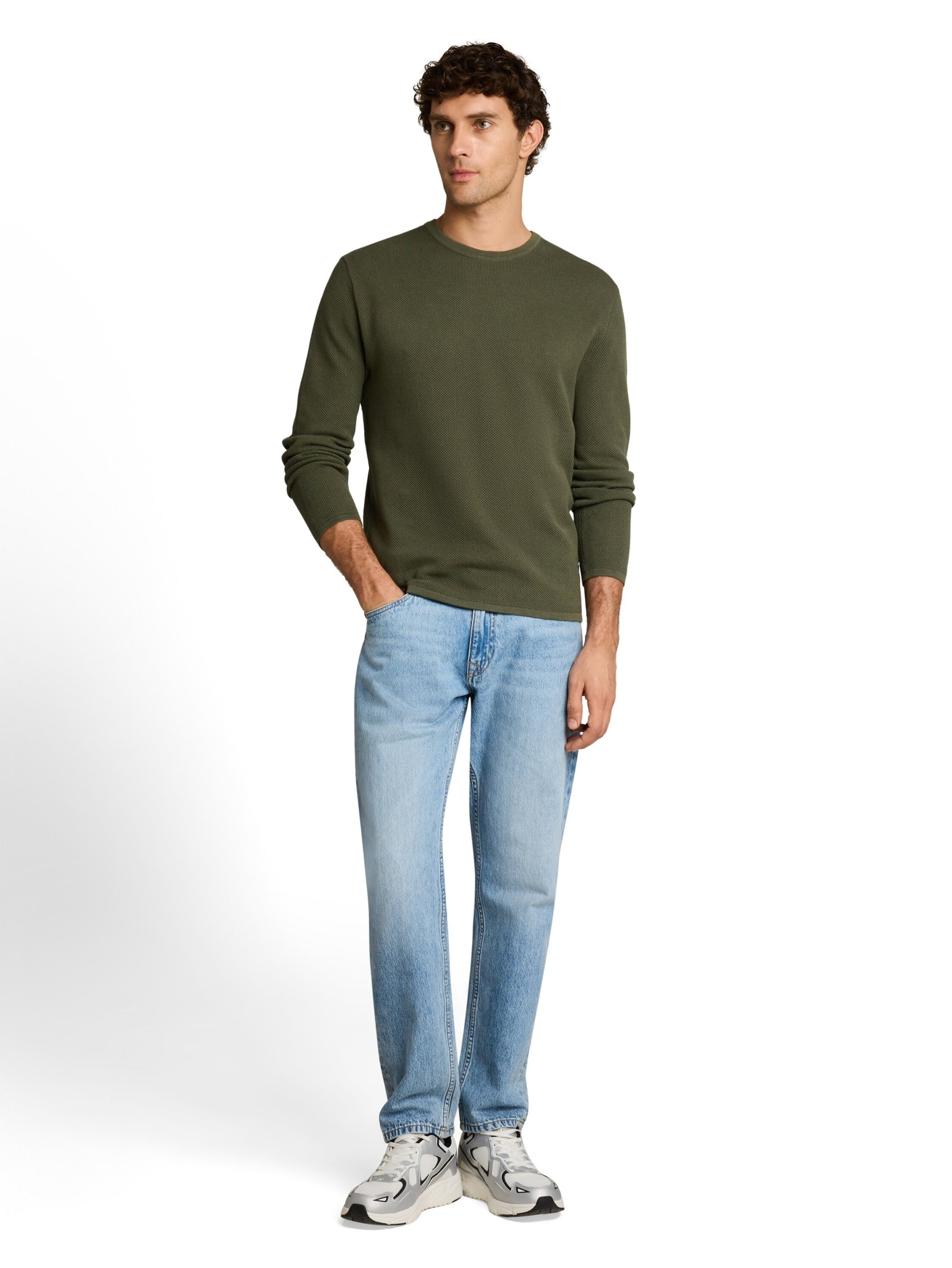 basic structred crew neck knit, urban olive green #3