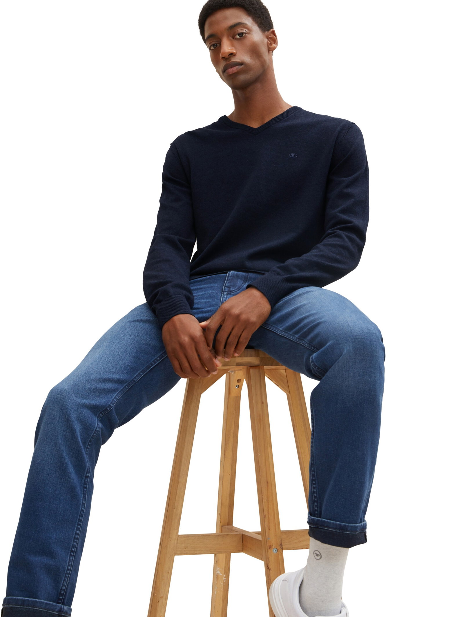 Tom Tailor basic v neck sweater, Knitted Navy Melange #3