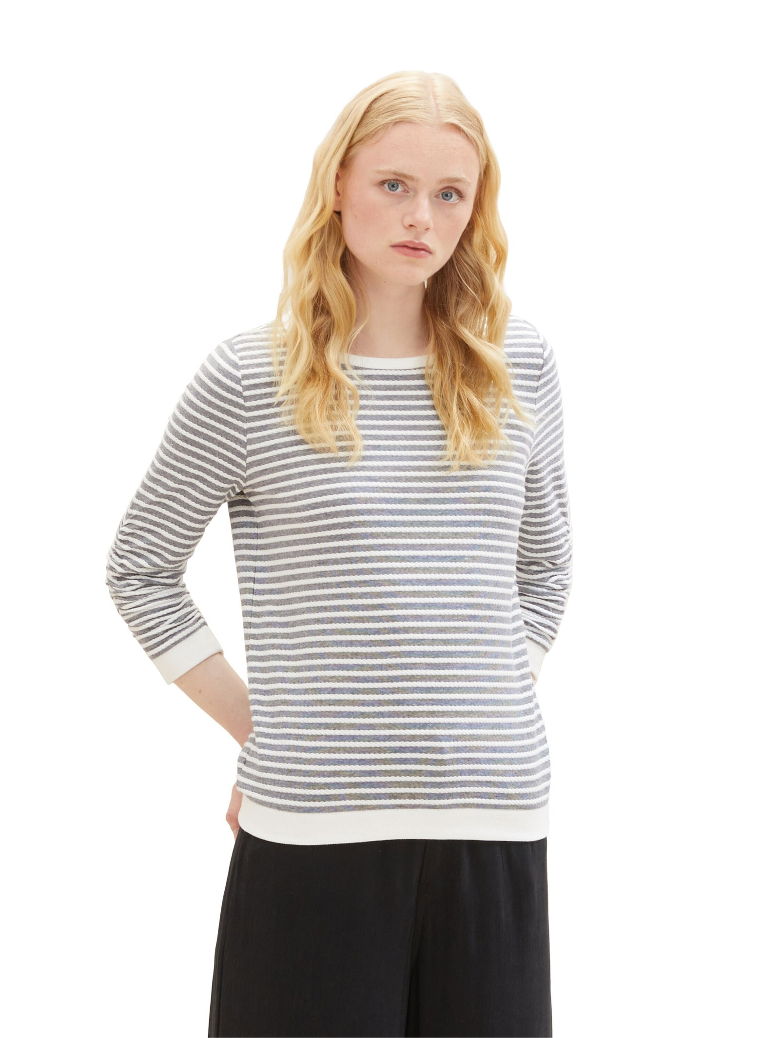 striped jacquard sweatshirt, blue white structured stripe #5