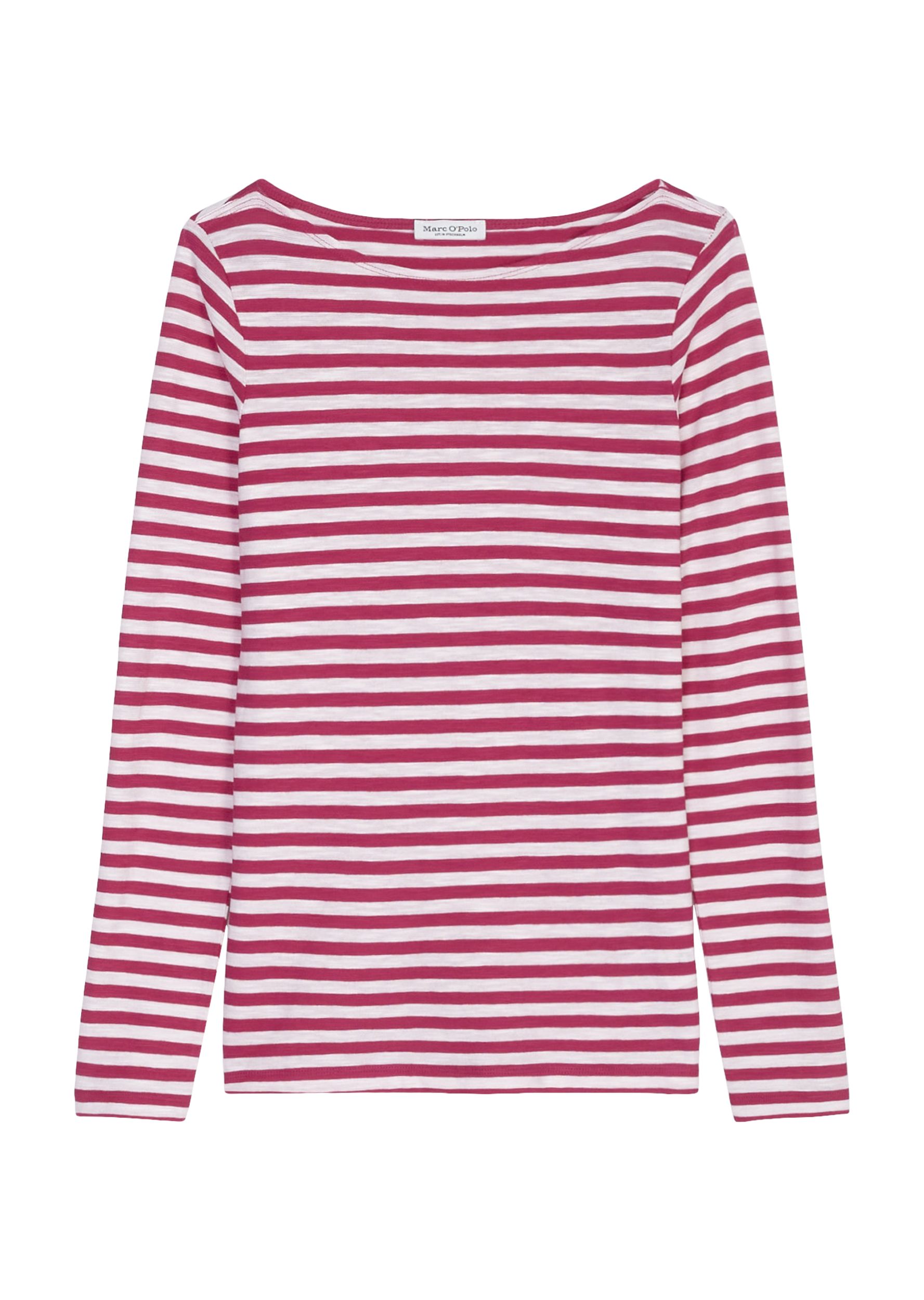 Gestreiftes Damen Longsleeve Shirt mit U-Boot-Ausschnitt in multi/ vibrant pink