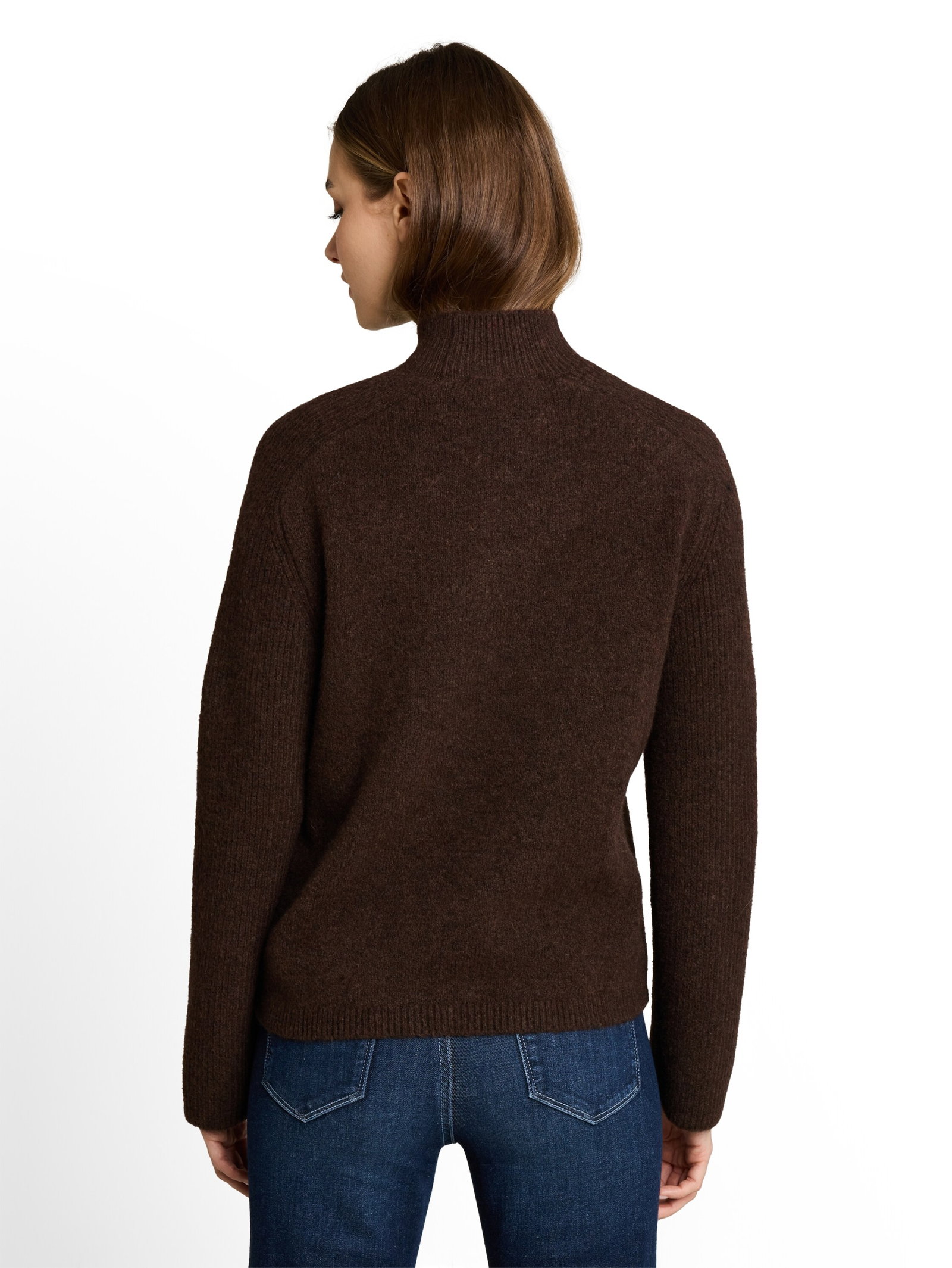 knit mock-neck with saddleshou, cool dark brown melange #4
