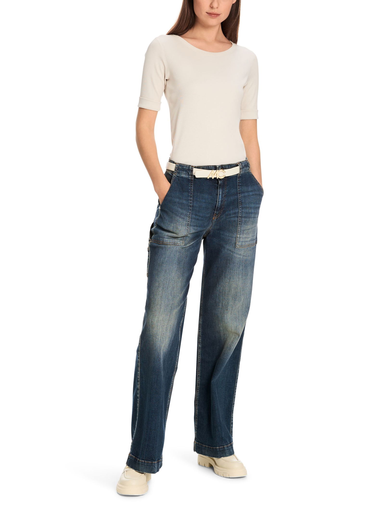 1fa78d7694e61ac7485b197e09d11c81 Marc Cain Additions | Schmal geschnittenes T-Shirt mit 3/4-Arm | 36 | smoke