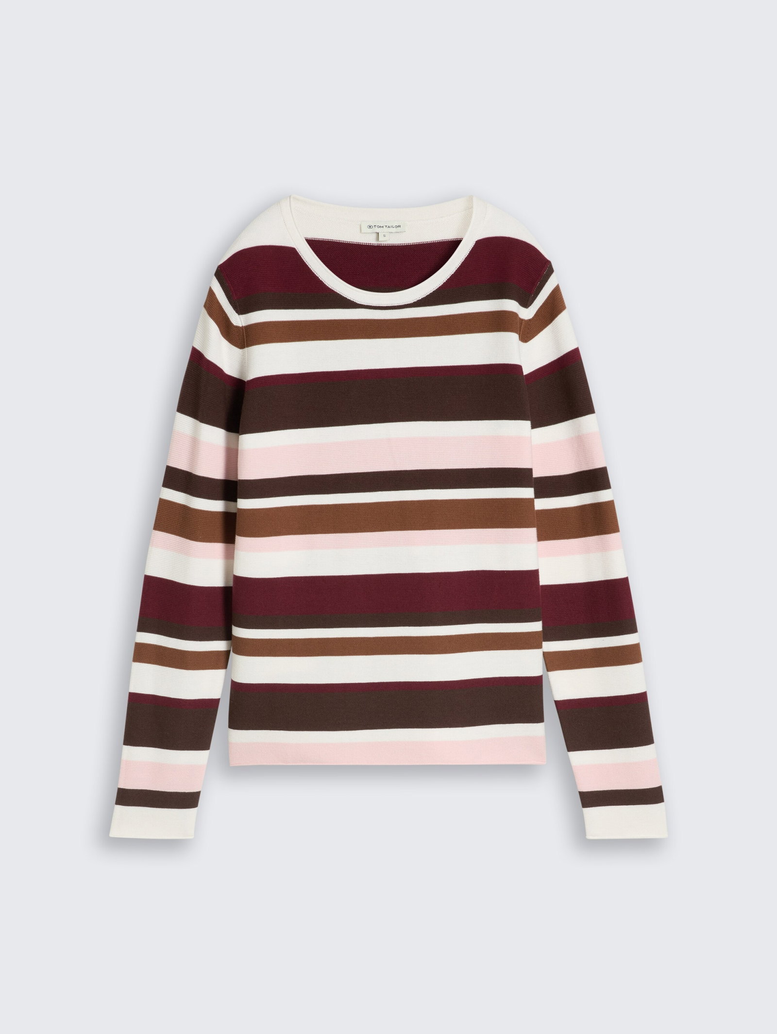 knit structure crewneck, camel brown red stripe #7