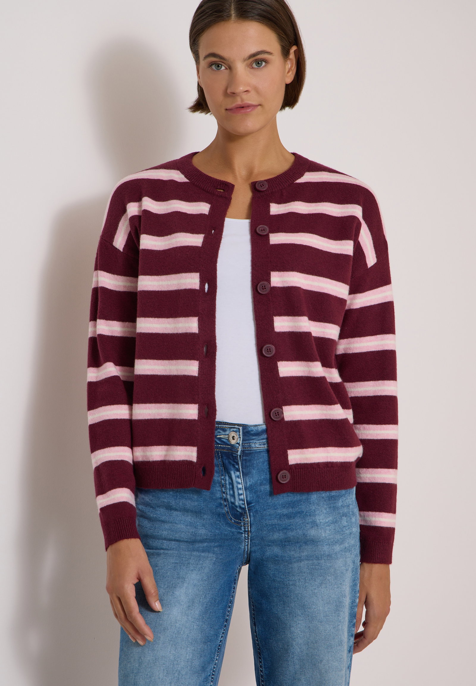 Striped cosy round neck, red wine #7