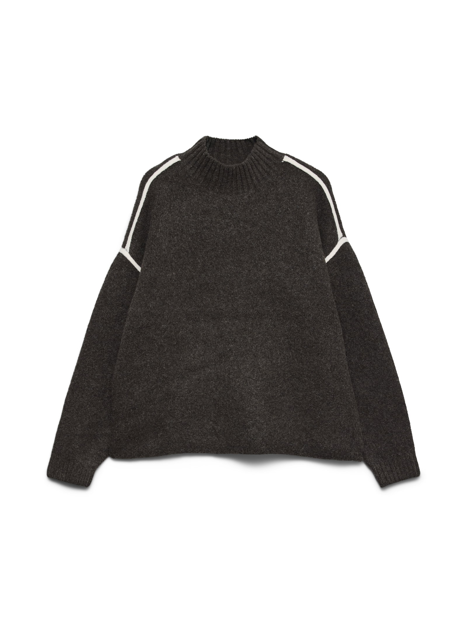 VMBOOM LS HIGHNECK PIPING PULLOVER, Chocolate Torte/MELANGE W. BIRCH CO #1