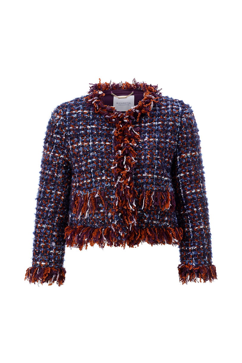 Fringed Boucle Jacket, midnight blue #1