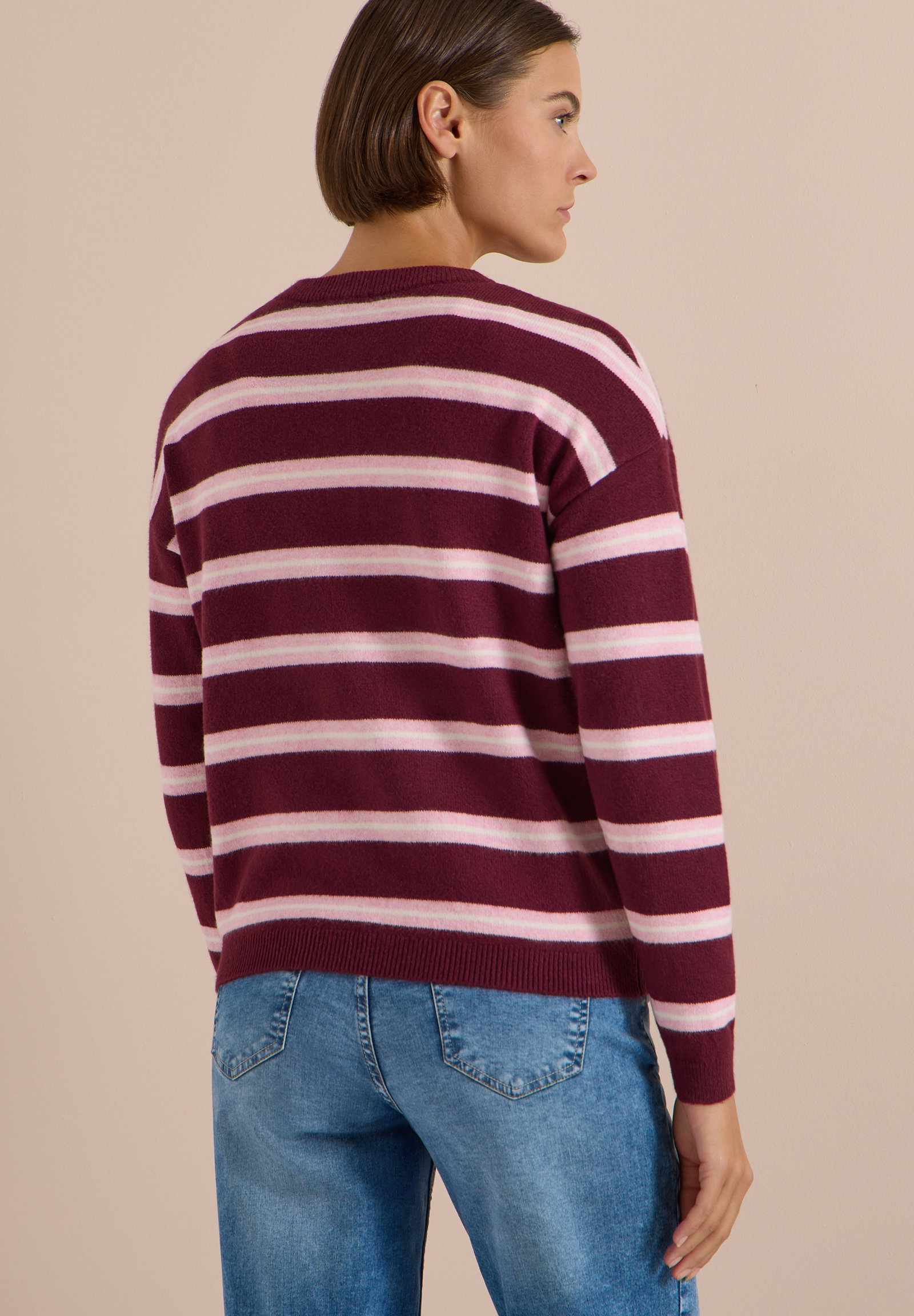 Striped cosy round neck, red wine #4