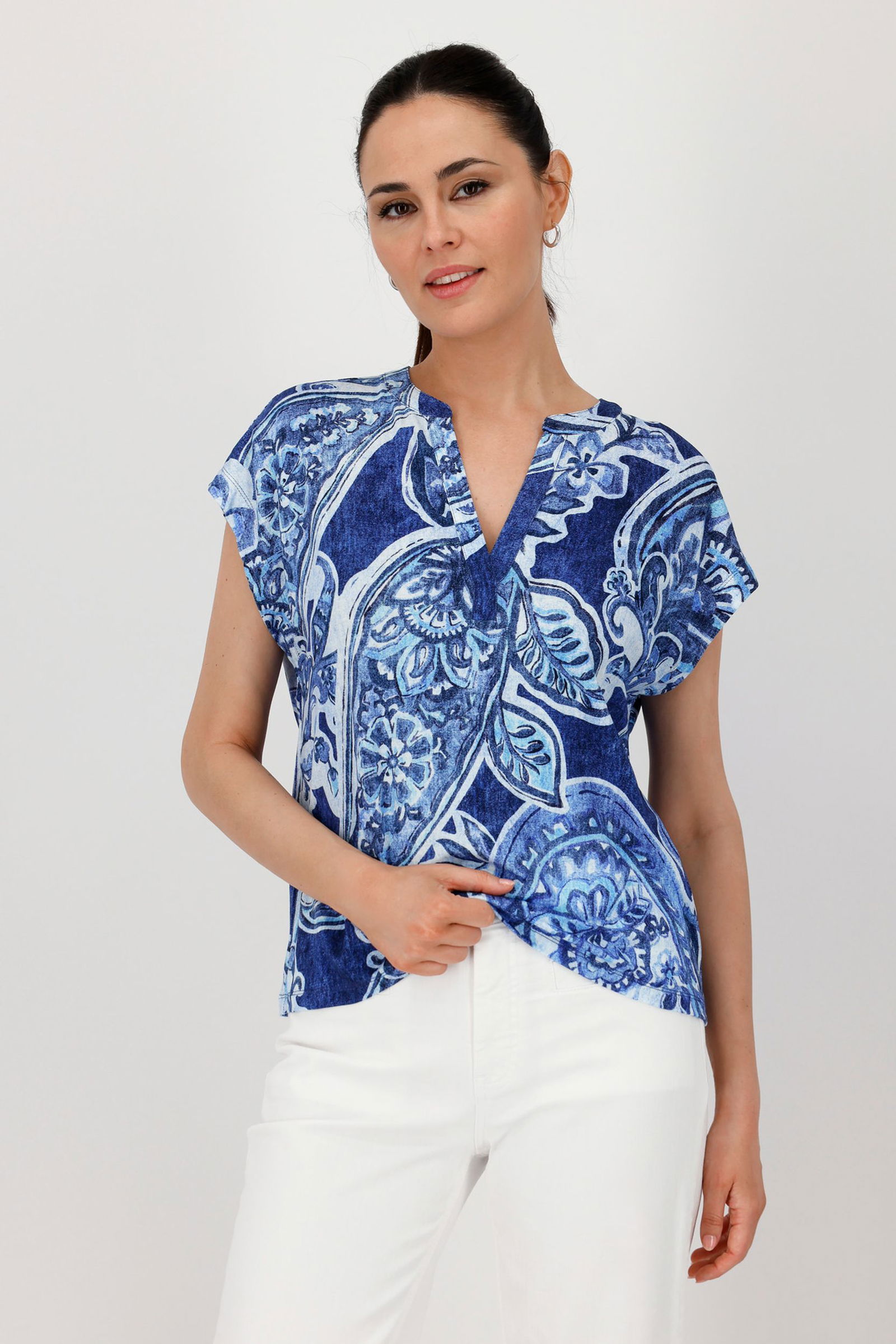 e6cf969f41f940dd2b581c9e11903407 Monari |  T-Shirt, navy blue gemustert | 36 | royal